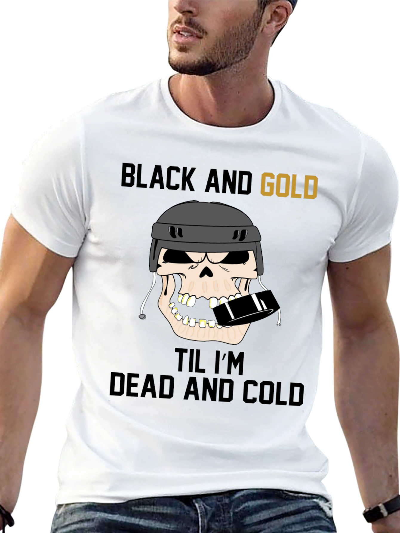 Black and Gold Hockey Skull T-Shirt