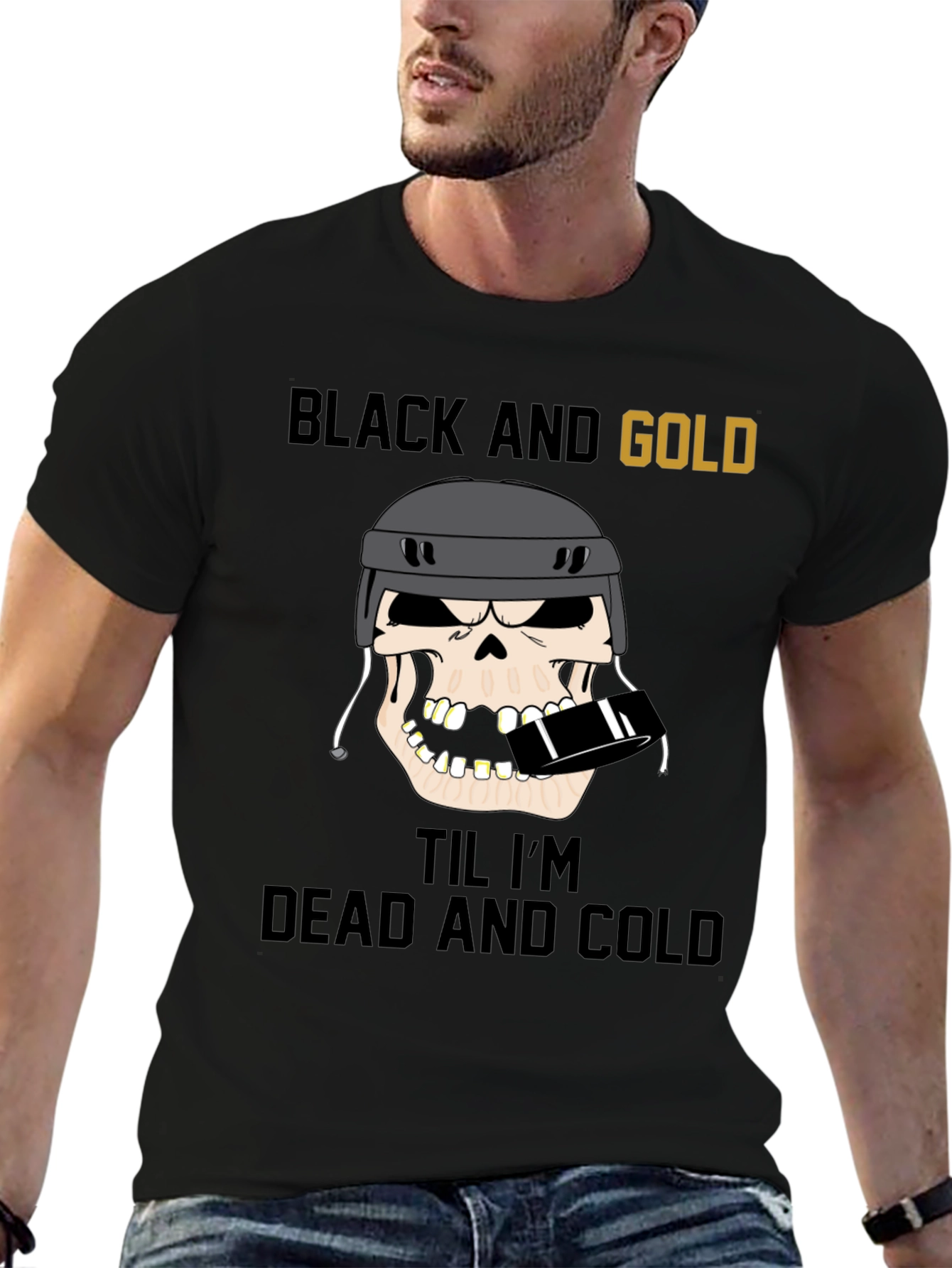Black and Gold Hockey Skull T-Shirt