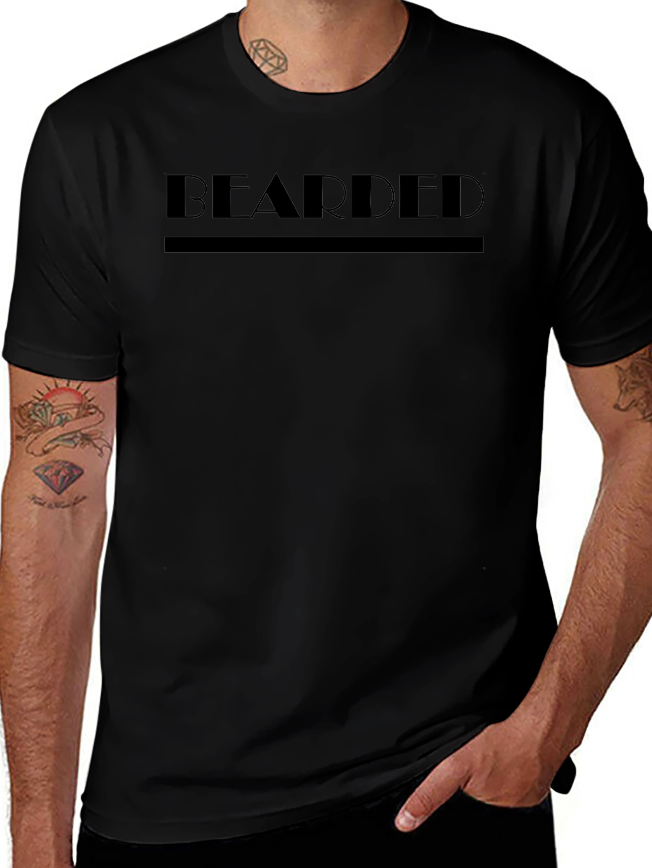 Mens Black Bearded Graphic Print T-Shirt