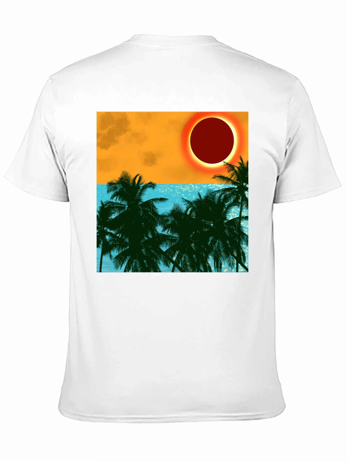Tropical Eclipse Graphic Tee - Black Cotton T-Shirt