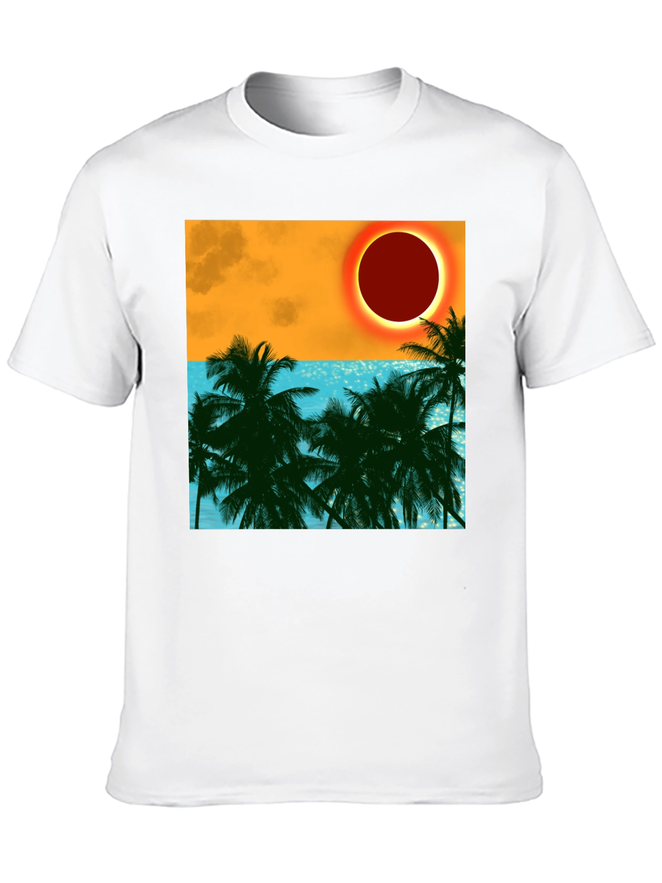 Tropical Eclipse Graphic Tee - Black Cotton T-Shirt