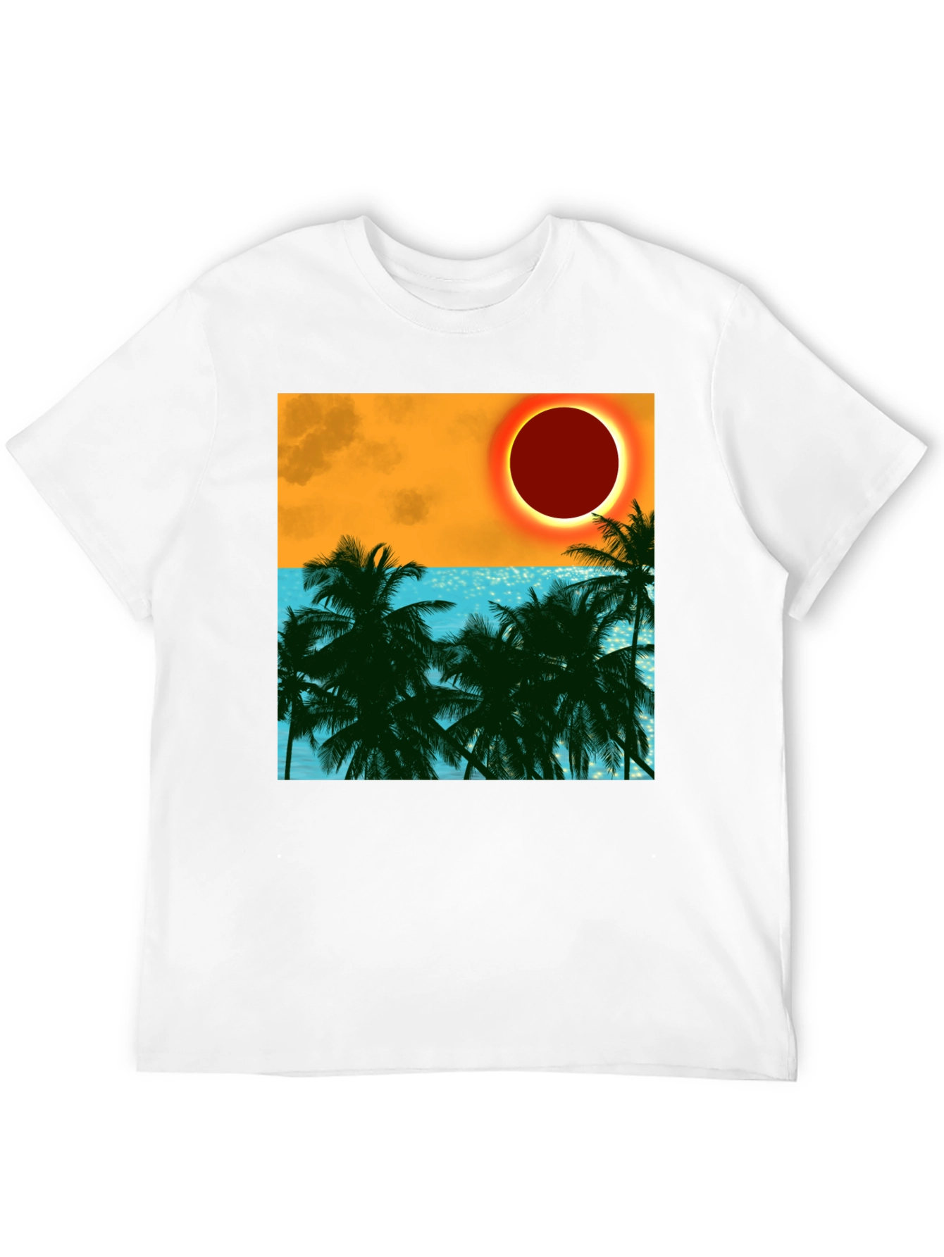 Tropical Eclipse Graphic Tee - Black Cotton T-Shirt