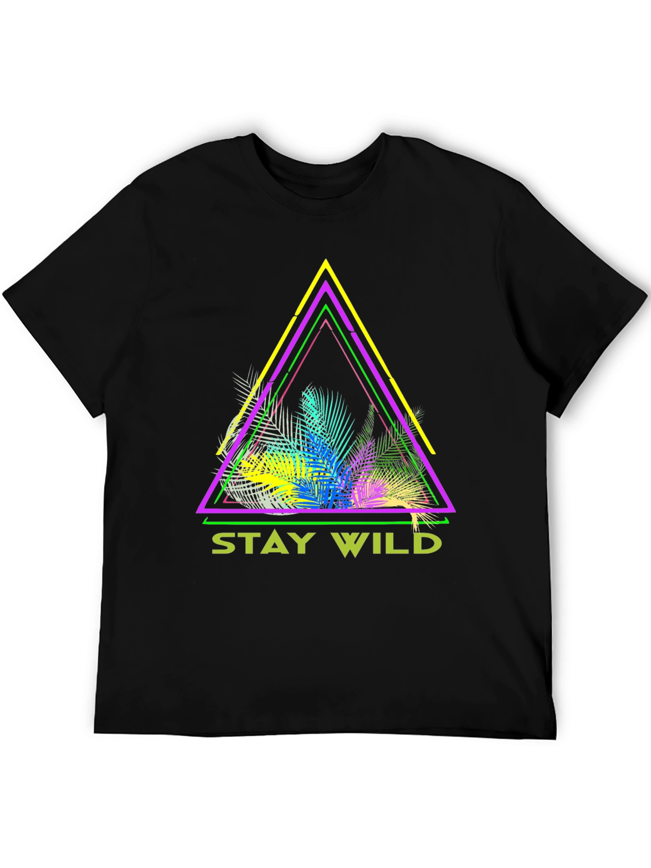 Stay Wild Graphic Tee - Neon Tropical Triangle Design