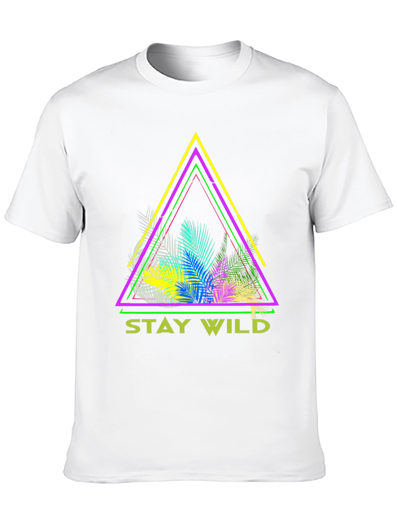Stay Wild Graphic Tee - Neon Tropical Triangle Design