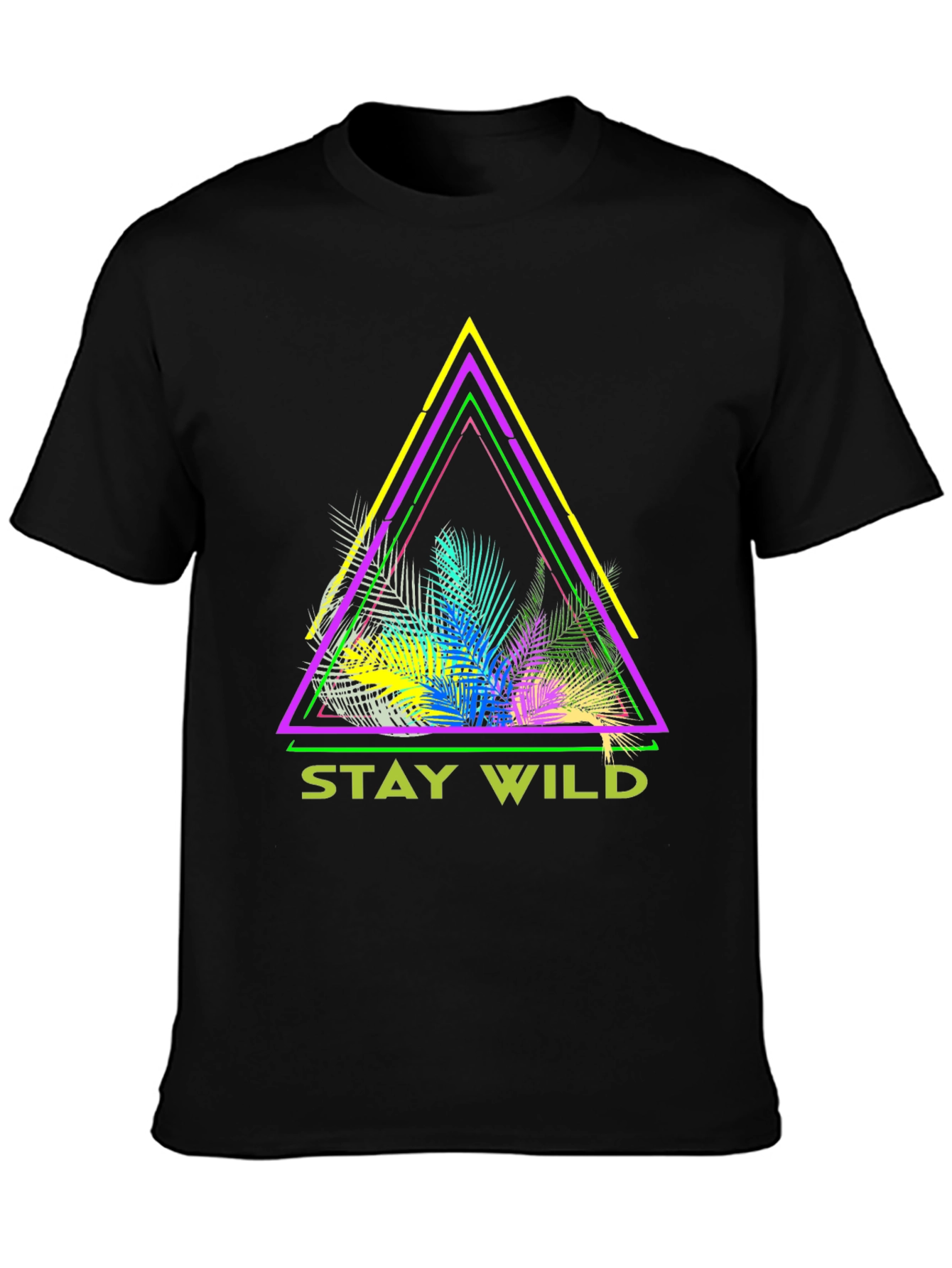 Stay Wild Graphic Tee - Neon Tropical Triangle Design