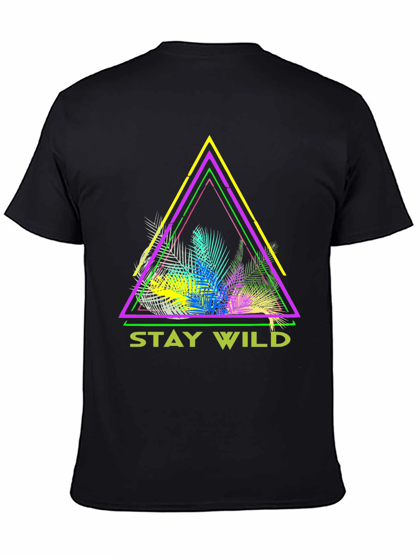 Stay Wild Graphic Tee - Neon Tropical Triangle Design