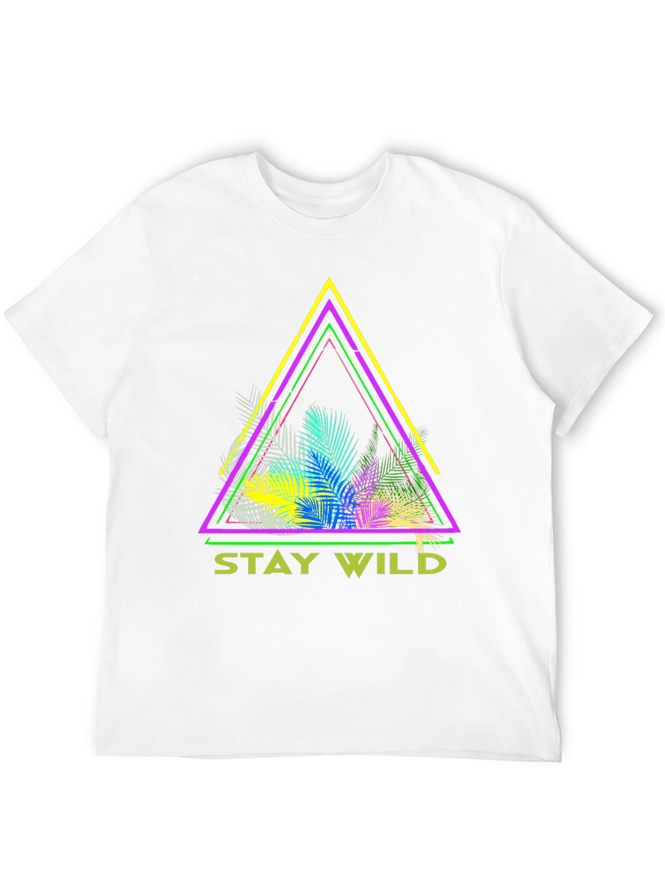Stay Wild Graphic Tee - Neon Tropical Triangle Design