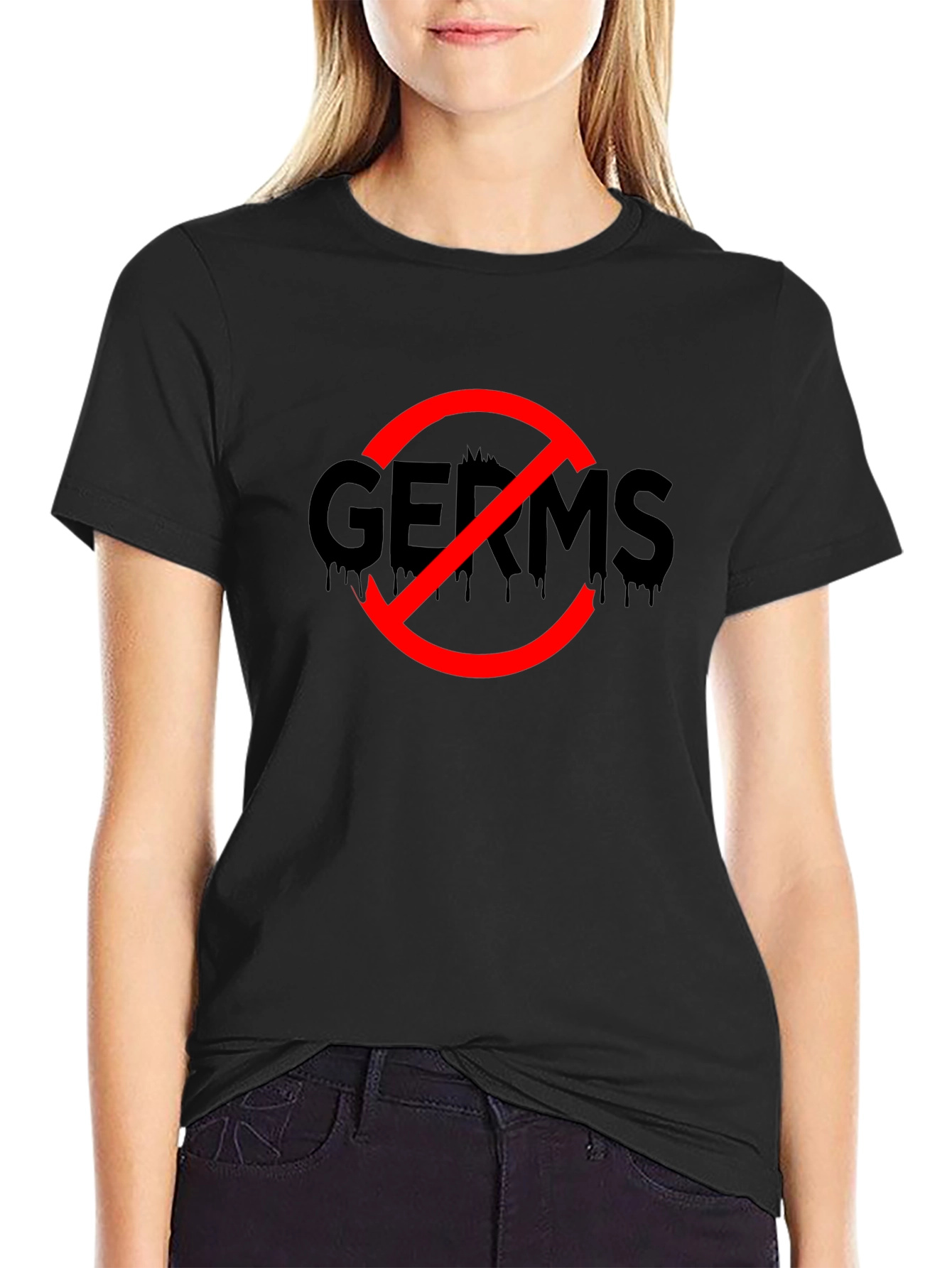 No Germs Black T-Shirt Novelty Funny Slogan Top