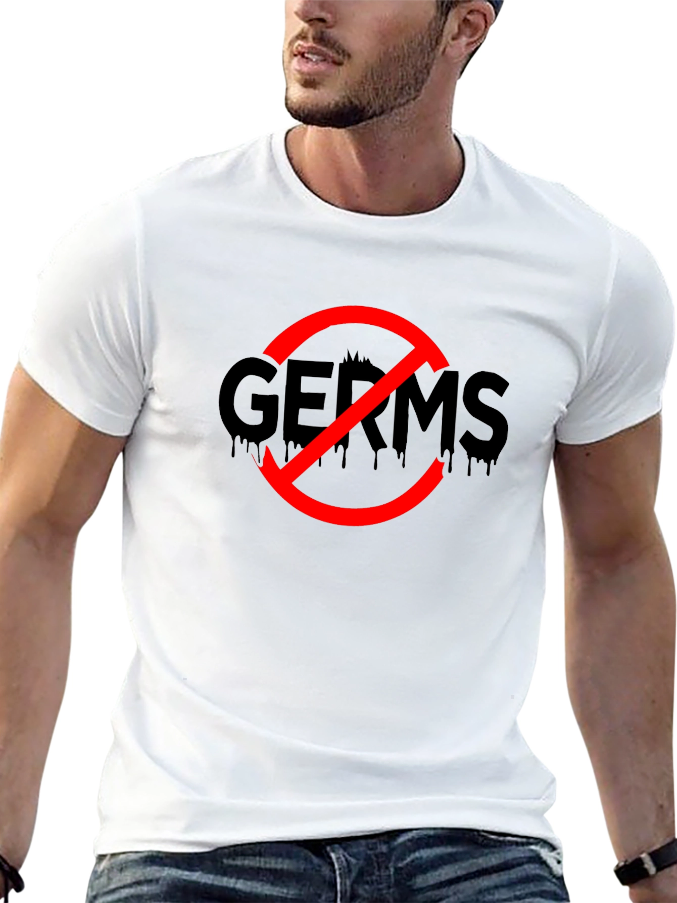 No Germs Black T-Shirt Novelty Funny Slogan Top