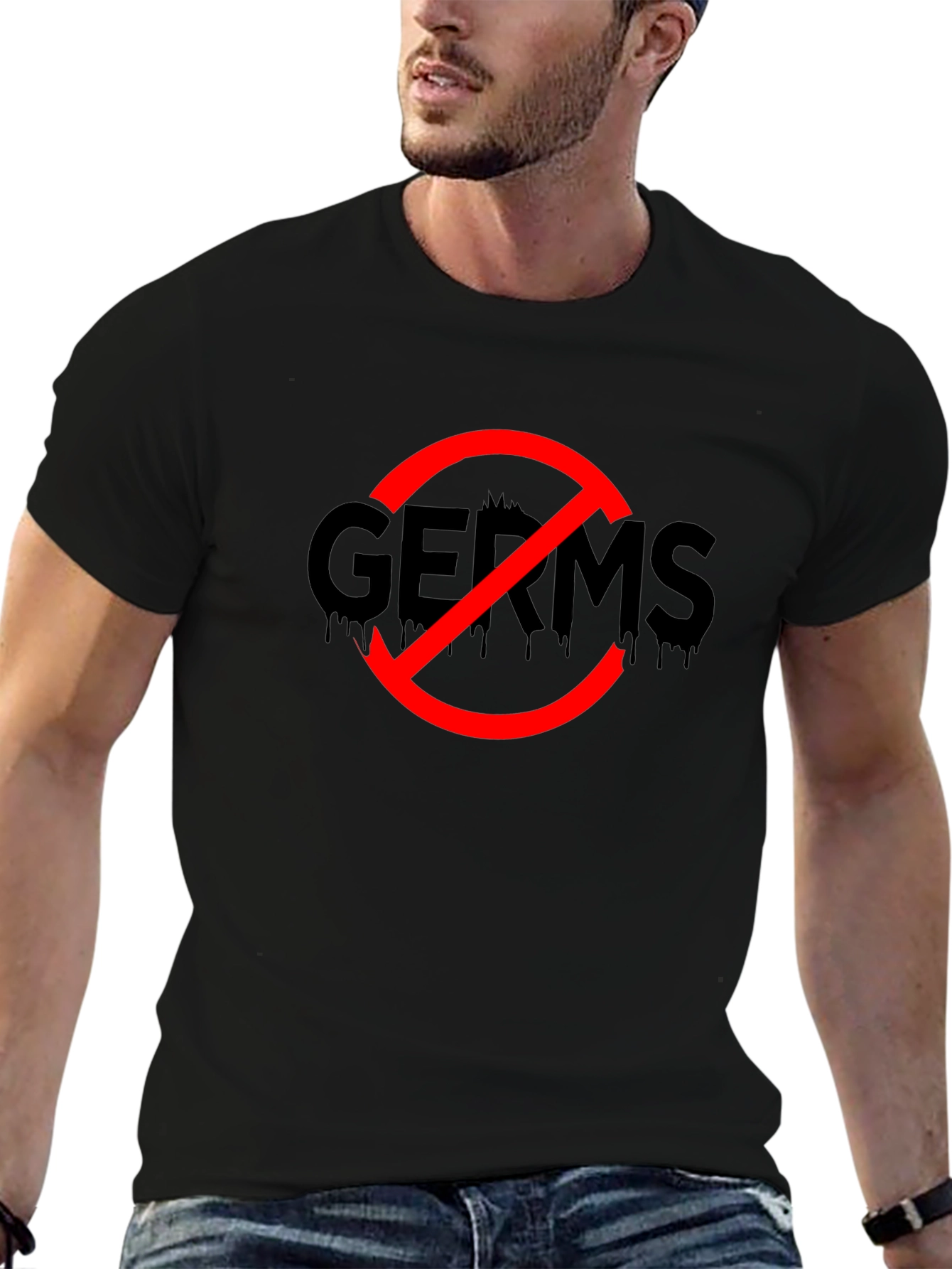 No Germs Black T-Shirt Novelty Funny Slogan Top