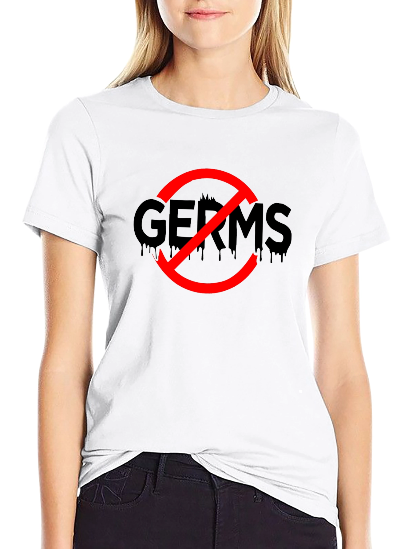 No Germs Black T-Shirt Novelty Funny Slogan Top