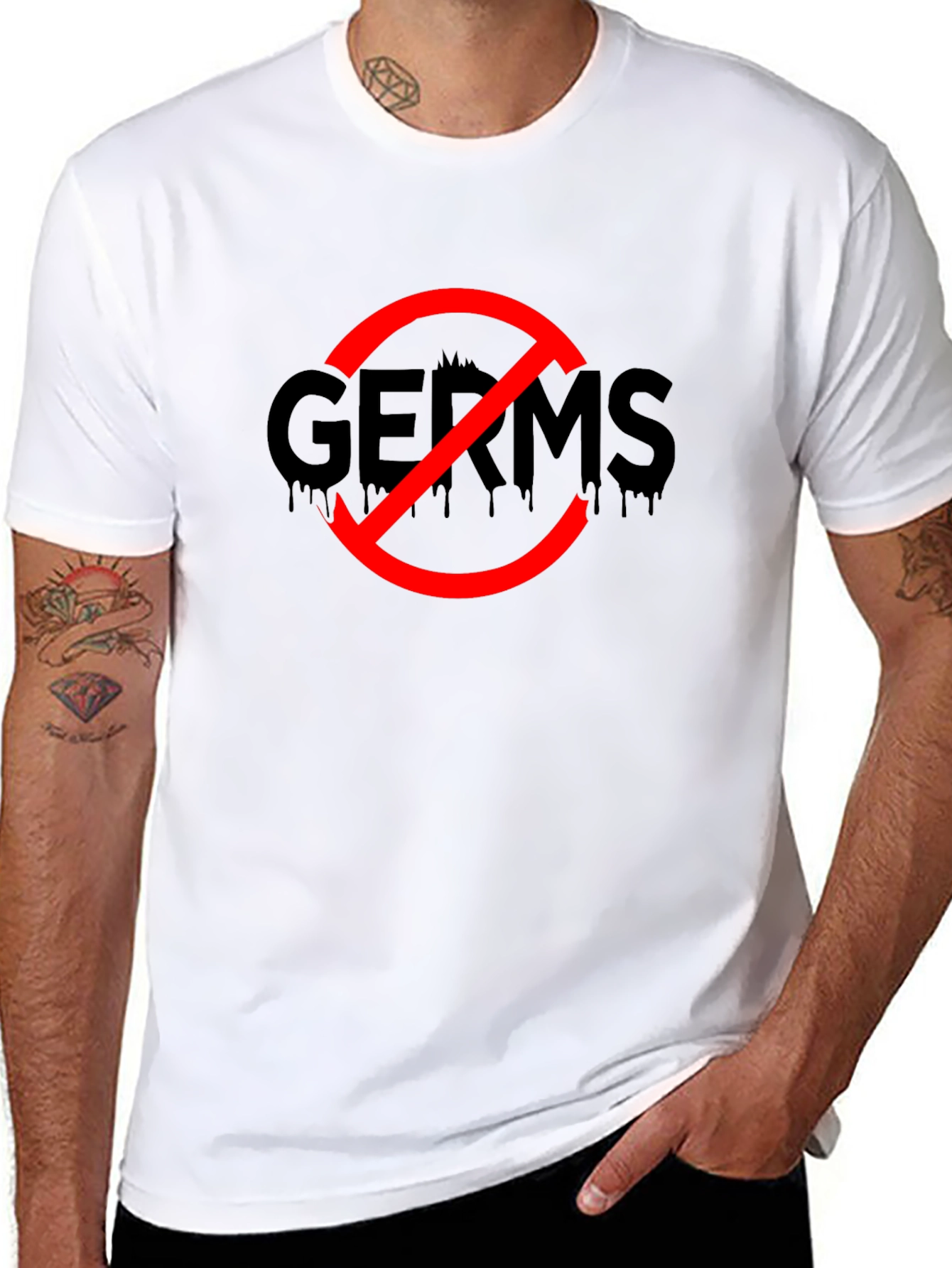 No Germs Black T-Shirt Novelty Funny Slogan Top