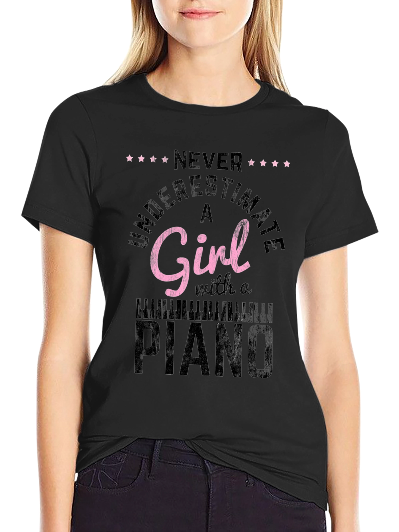Never Underestimate A Girl Piano T-Shirt