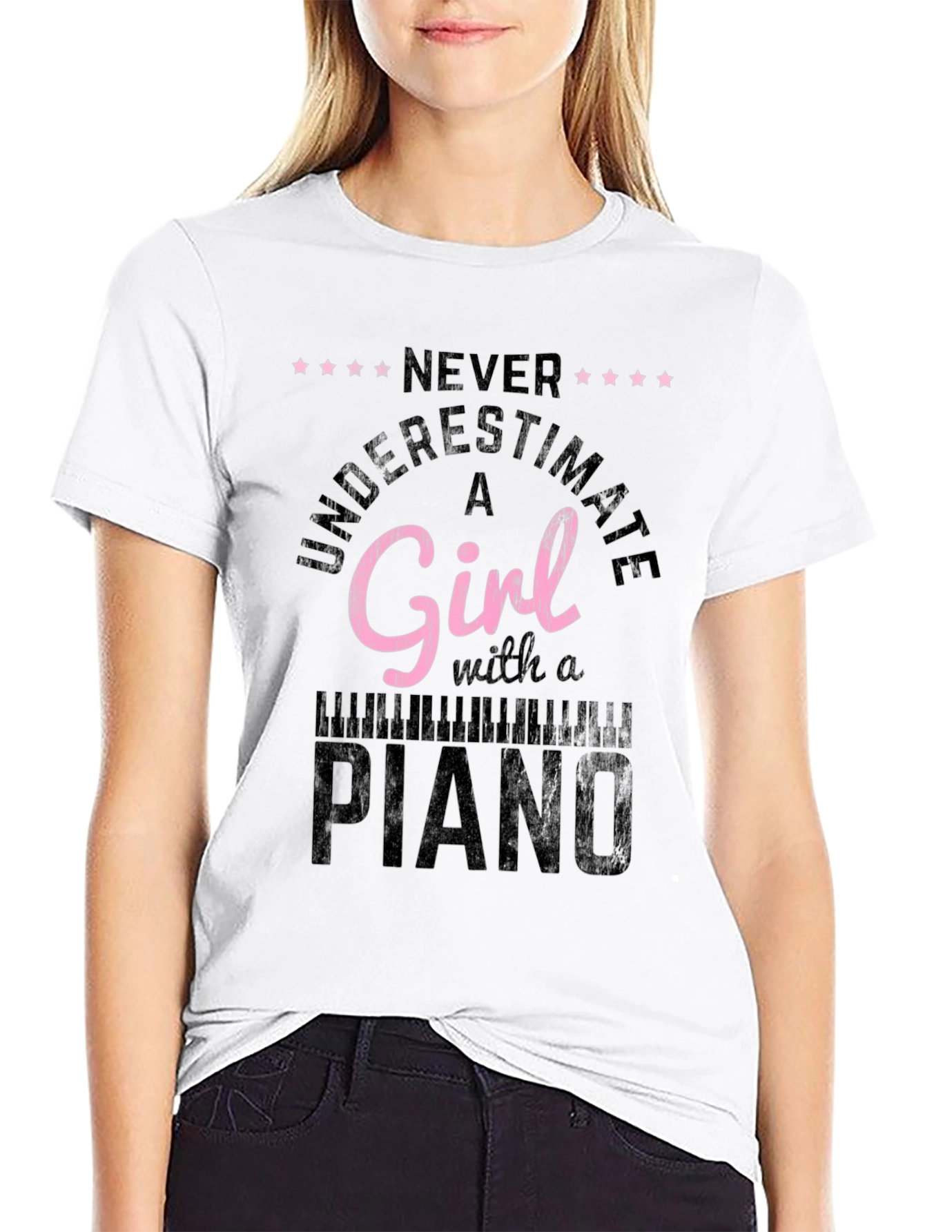 Never Underestimate A Girl Piano T-Shirt