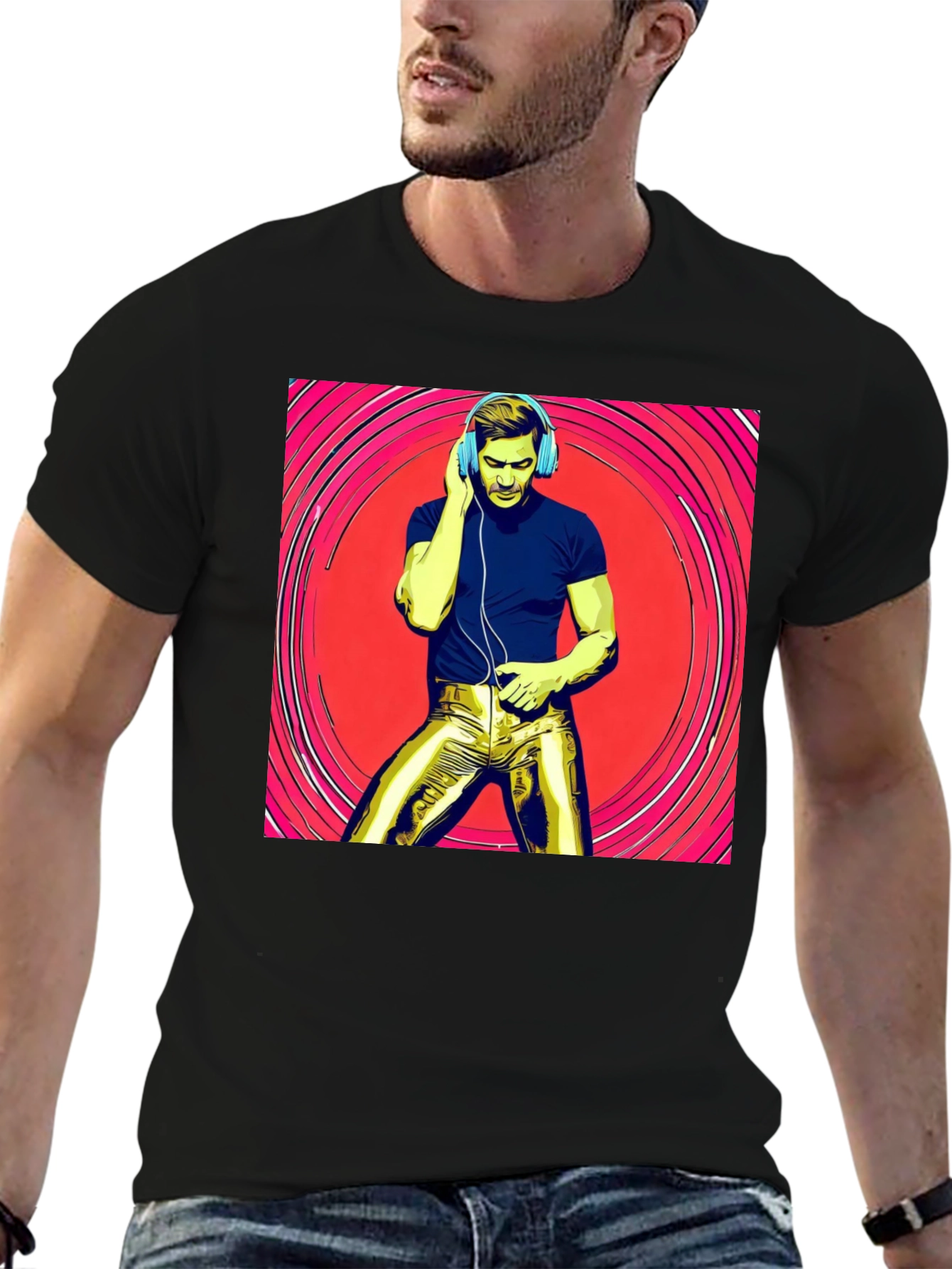 Retro Grooves T-Shirt - Musical Man in Gold Pants