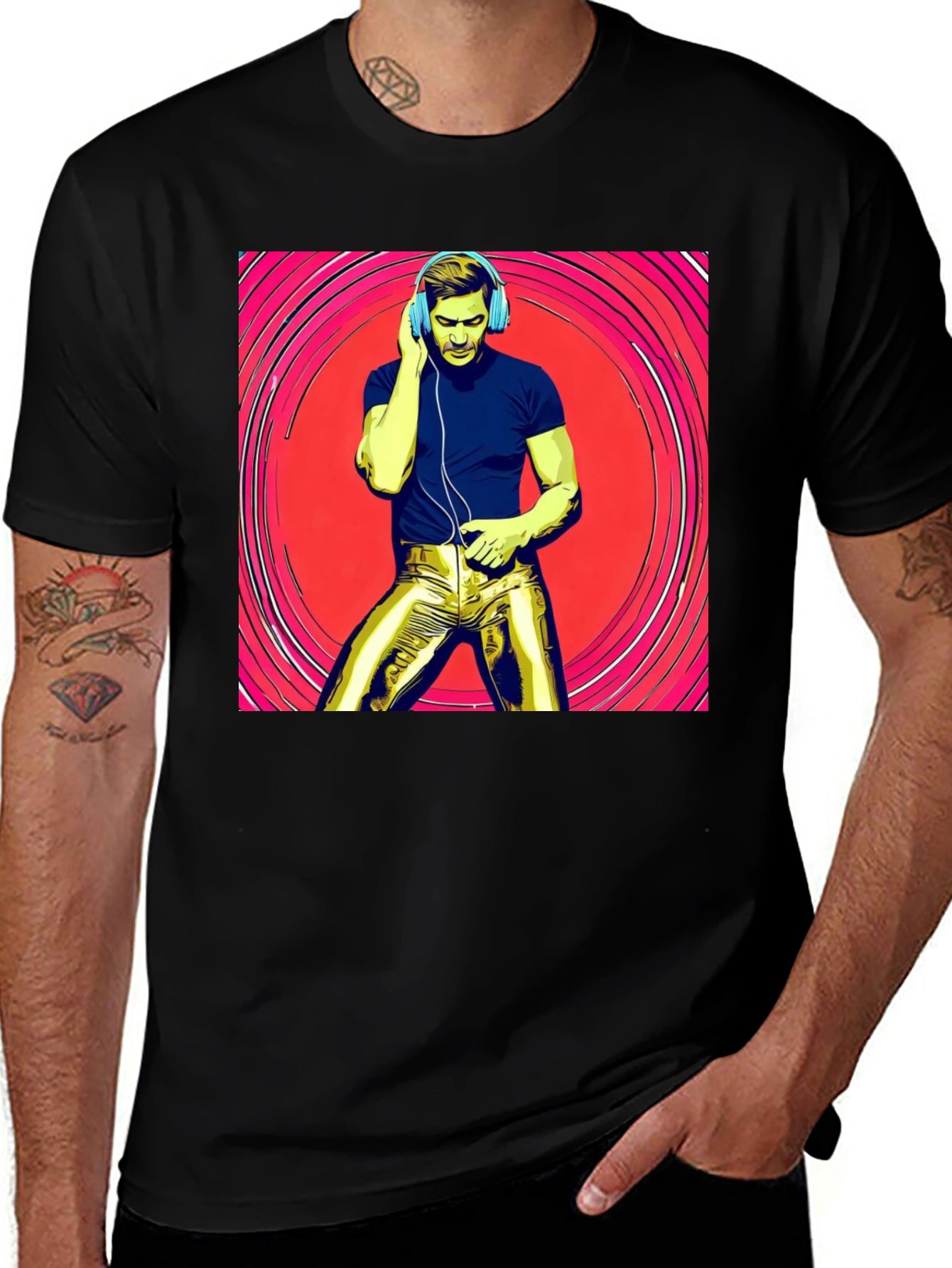 Retro Grooves T-Shirt - Musical Man in Gold Pants