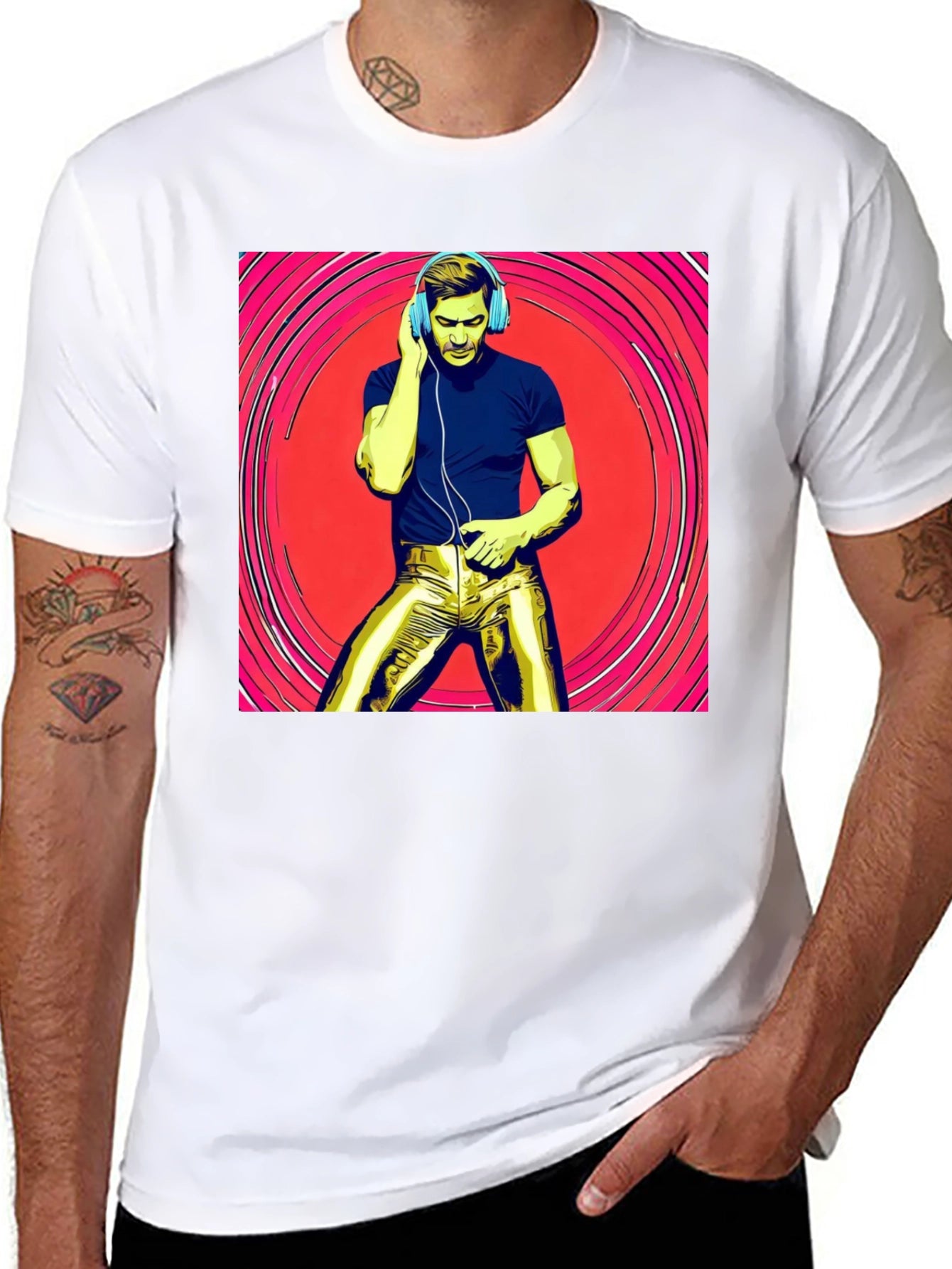Retro Grooves T-Shirt - Musical Man in Gold Pants