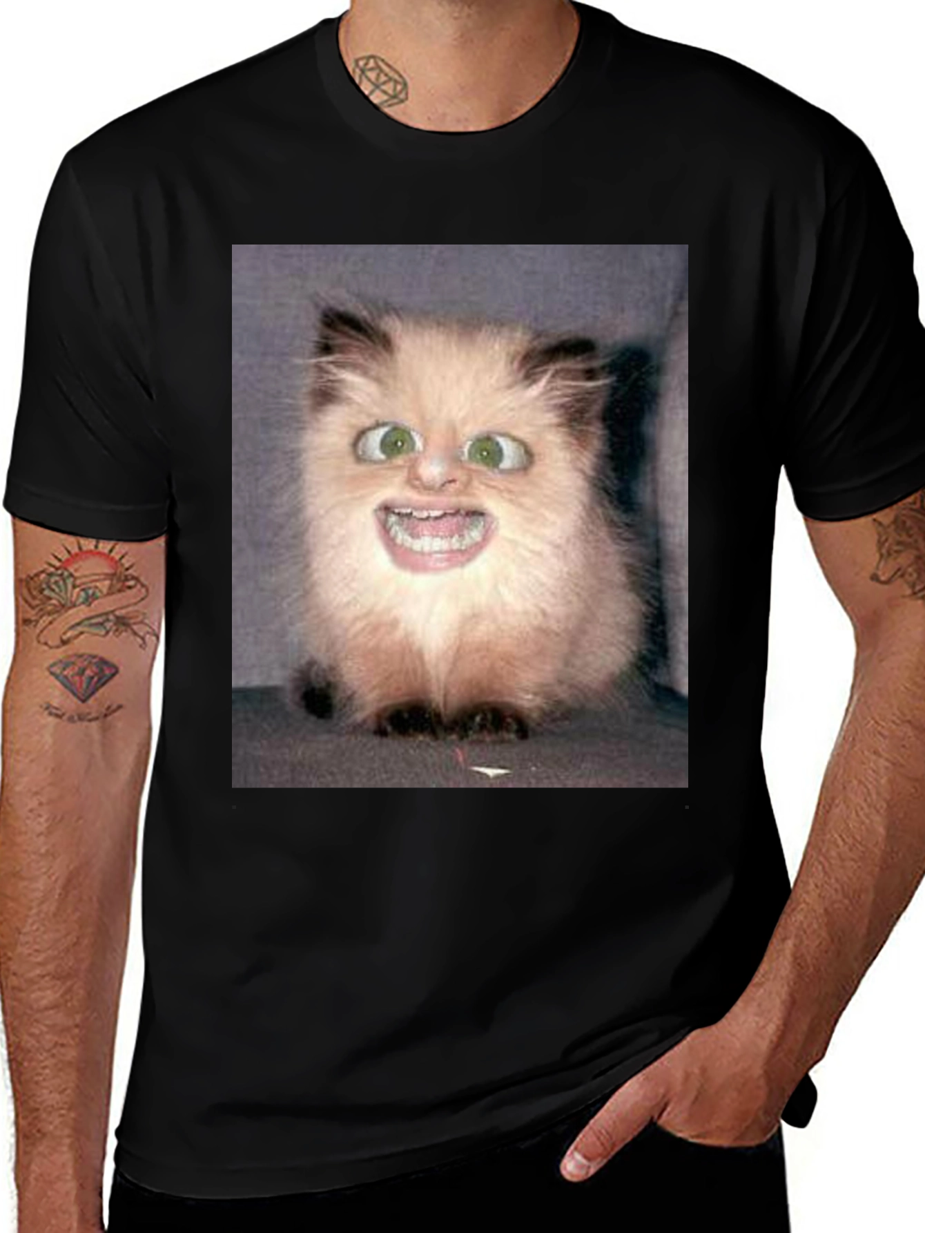 Funny Cat Face Black T-Shirt