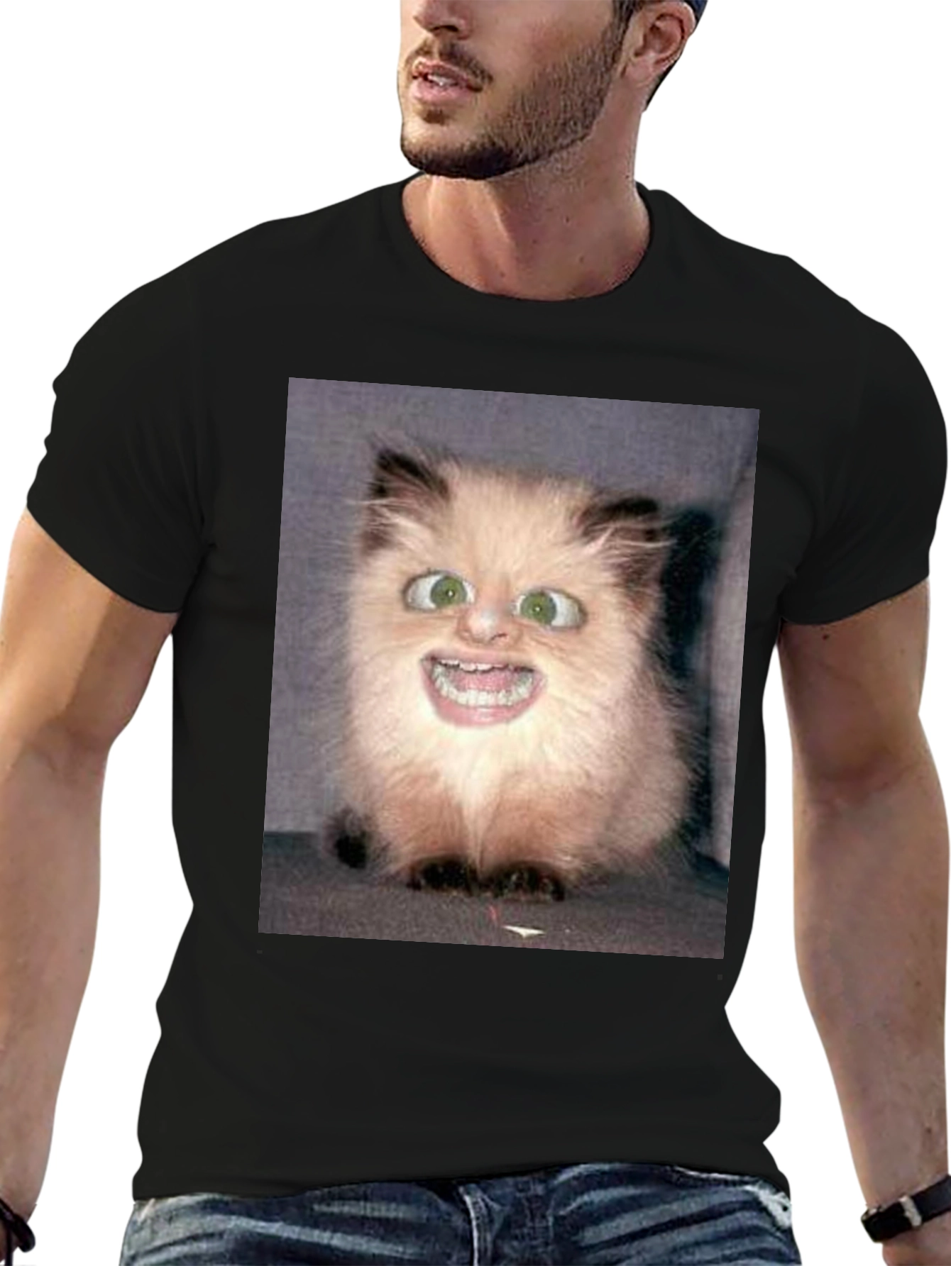 Funny Cat Face Black T-Shirt