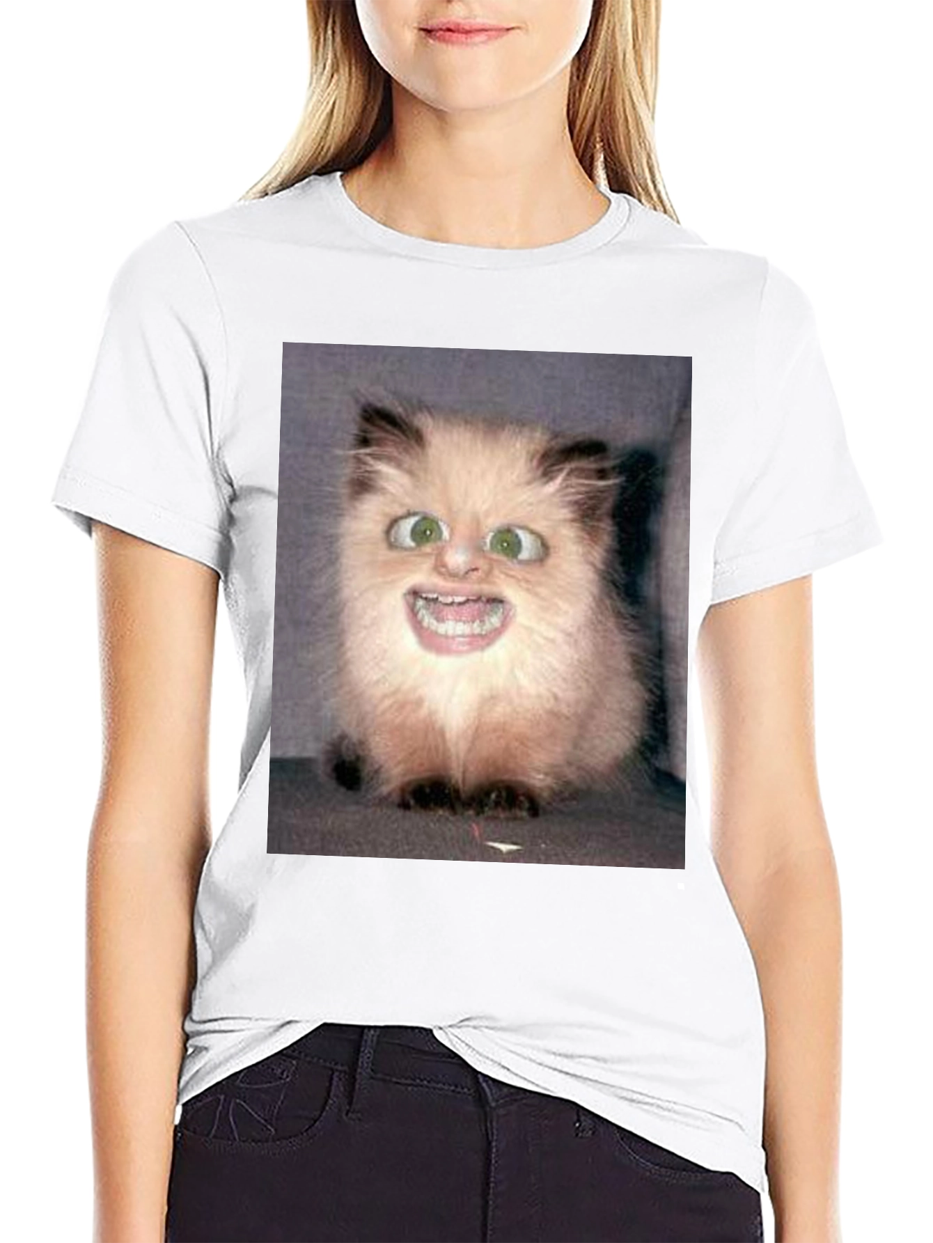 Funny Cat Face Black T-Shirt