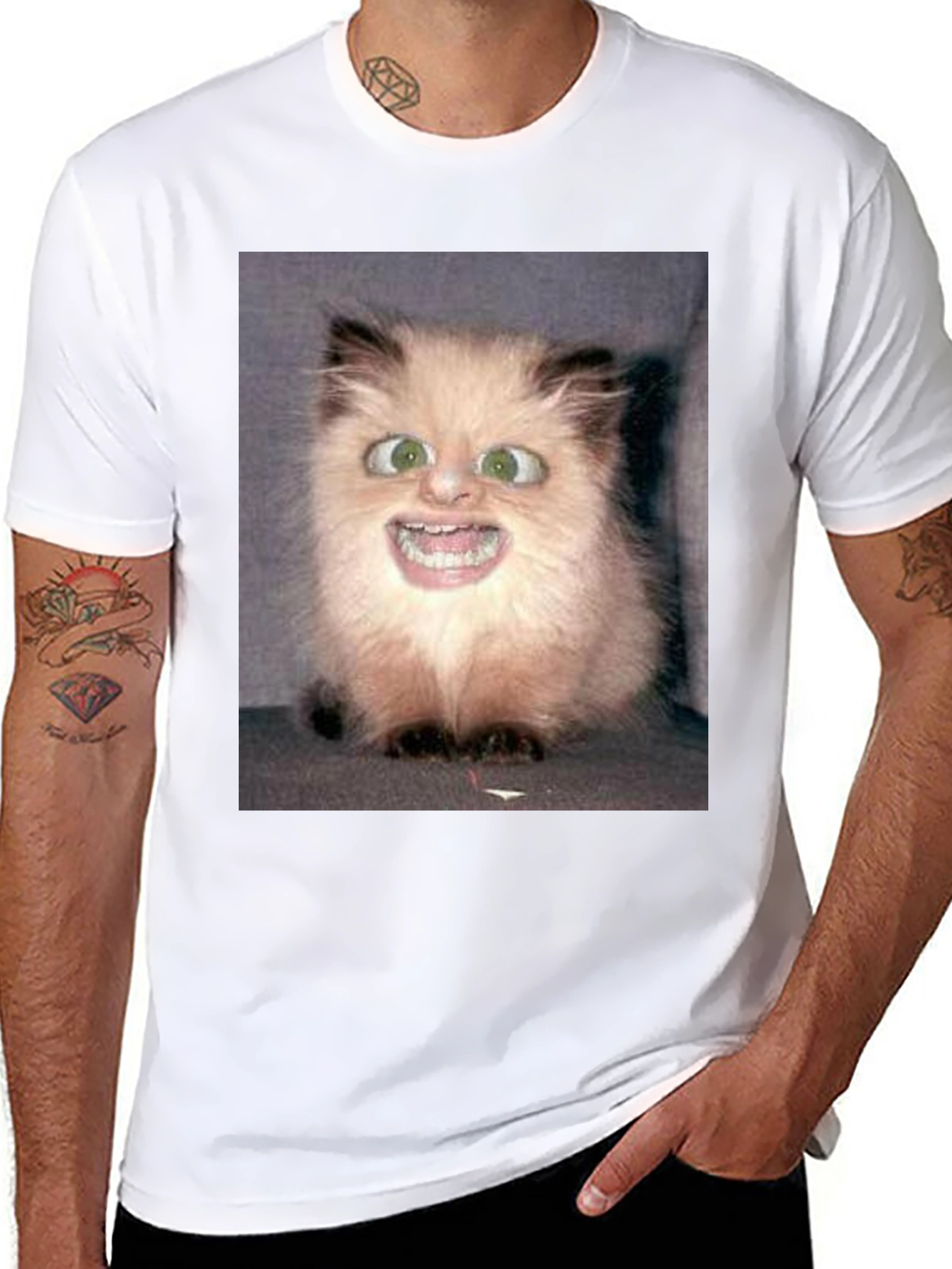 Funny Cat Face Black T-Shirt