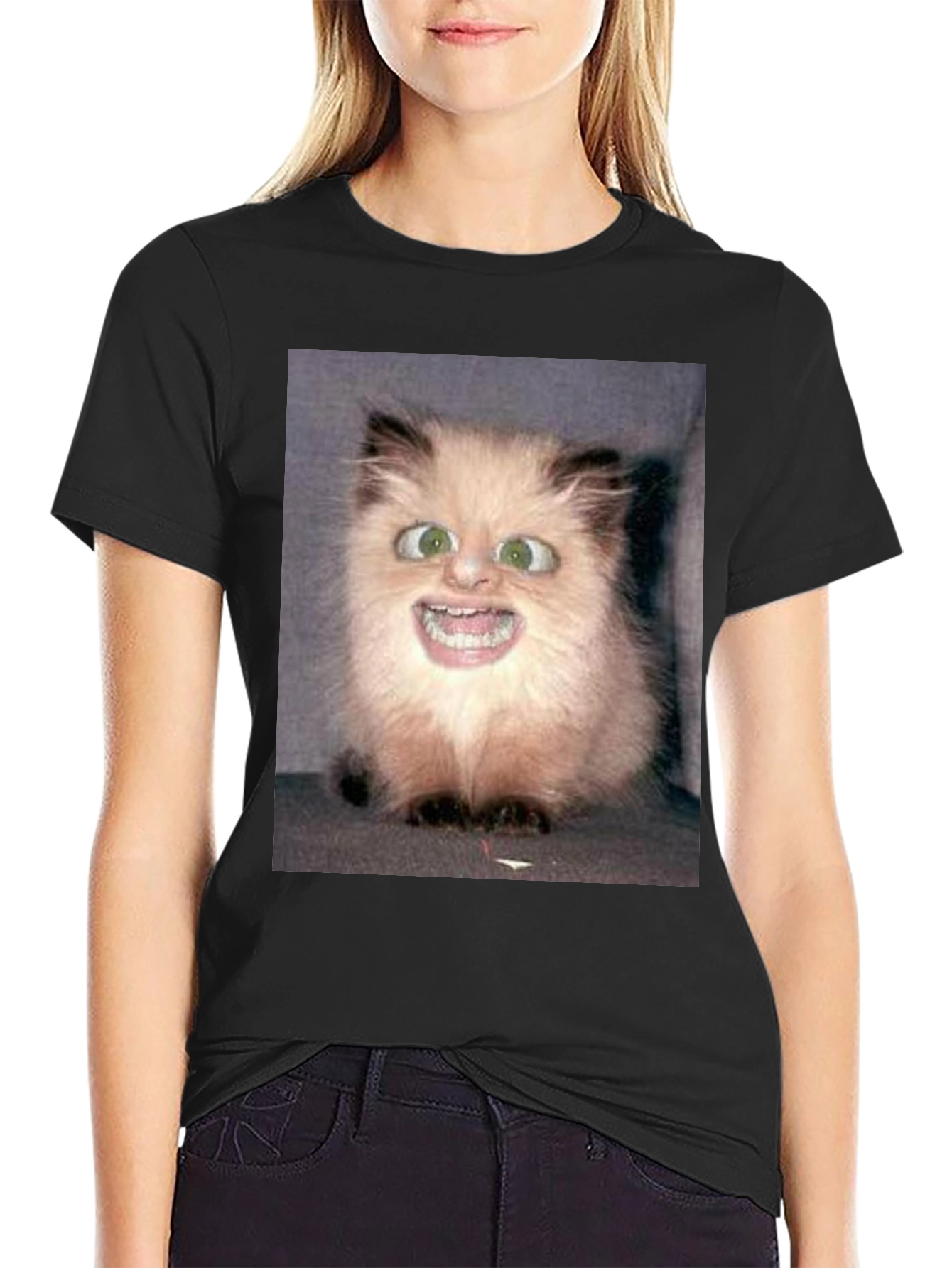 Funny Cat Face Black T-Shirt
