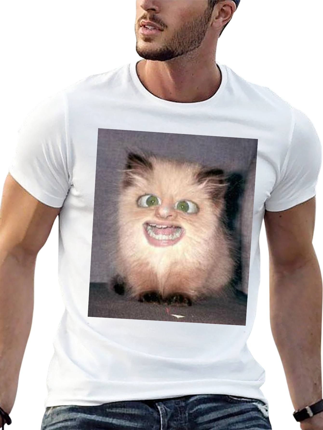 Funny Cat Face Black T-Shirt