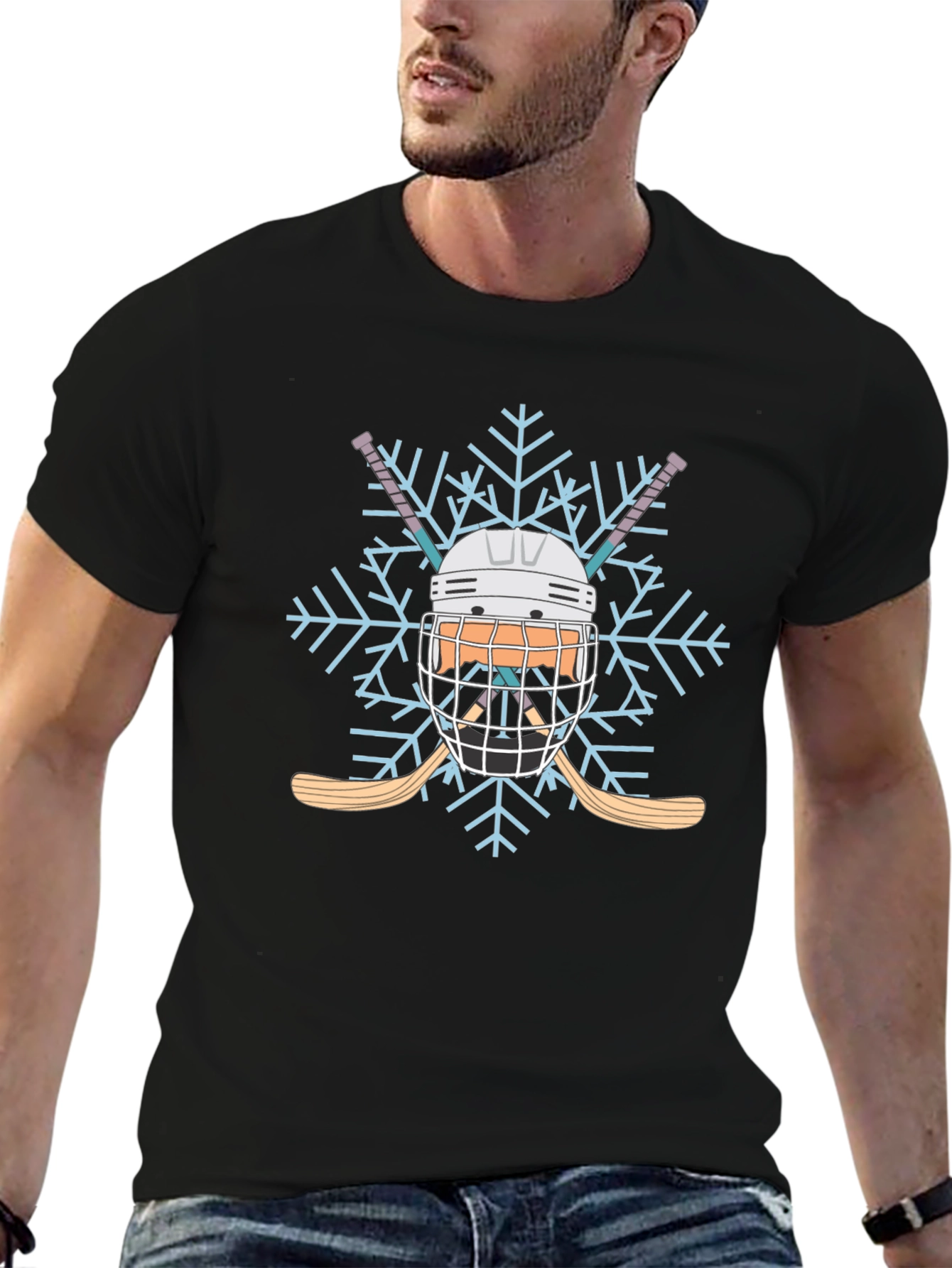 Hockey Helmet Snowflake Tee - Winter Sports Shirt