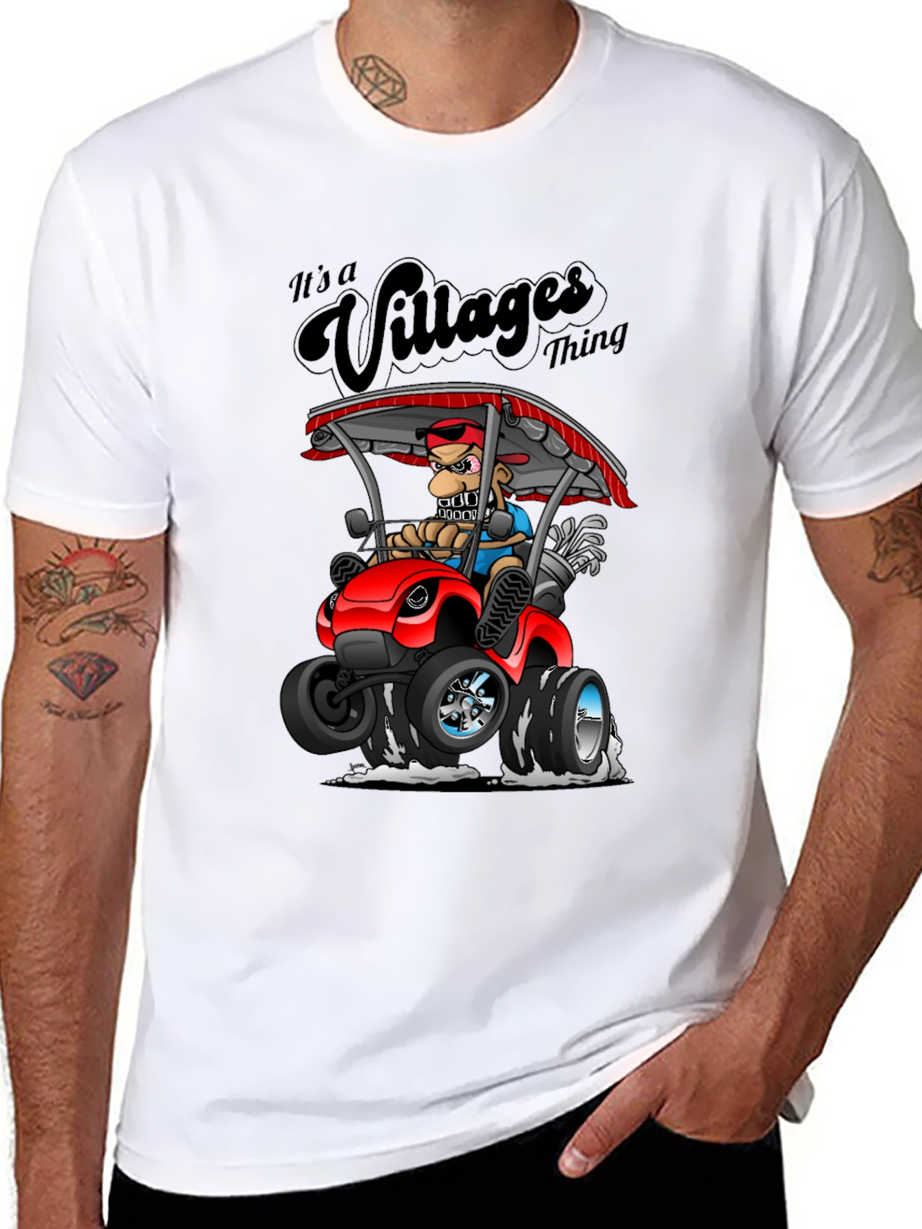 Villages Thing Cartoon Golf Cart Black T-Shirt
