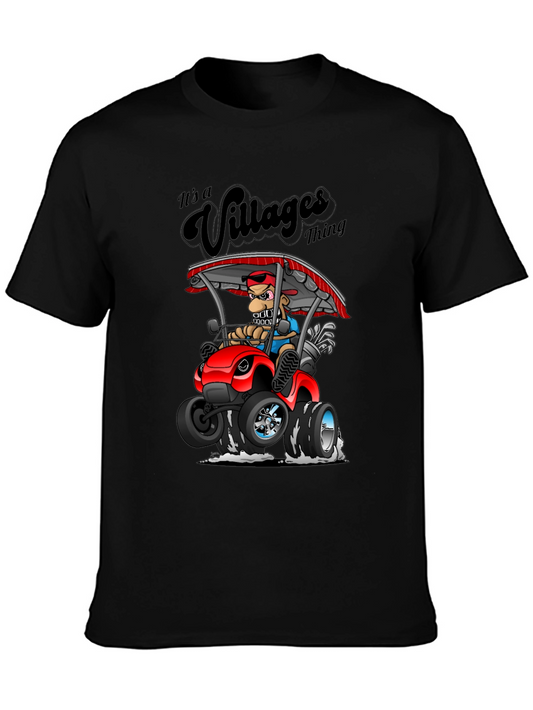 Villages Thing Cartoon Golf Cart Black T-Shirt