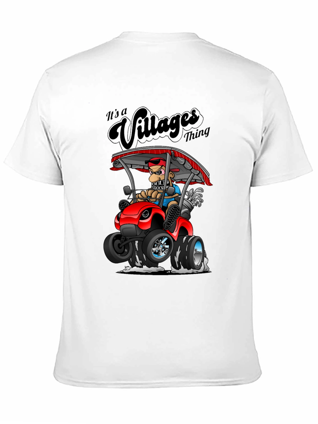 Villages Thing Cartoon Golf Cart Black T-Shirt