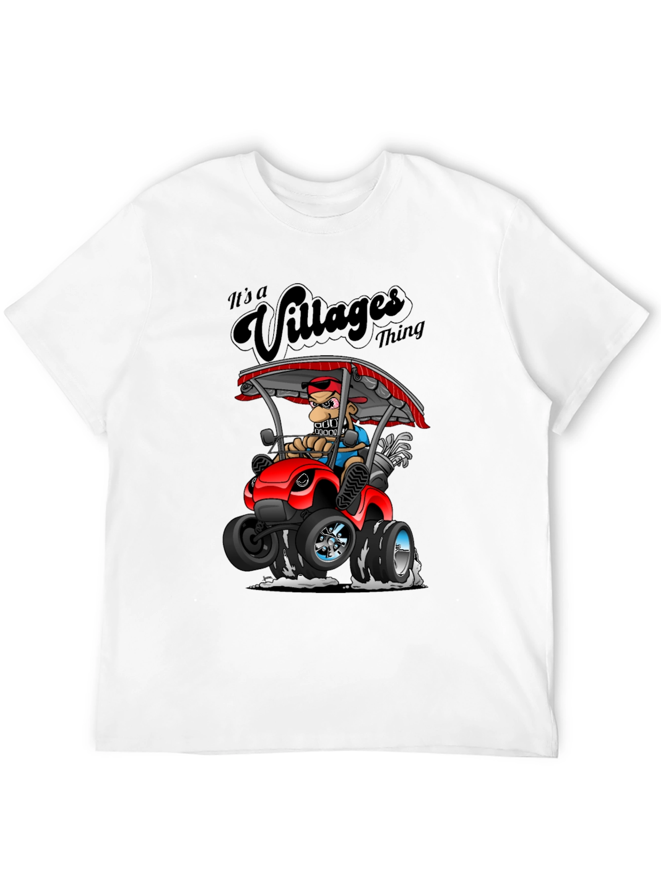 Villages Thing Cartoon Golf Cart Black T-Shirt