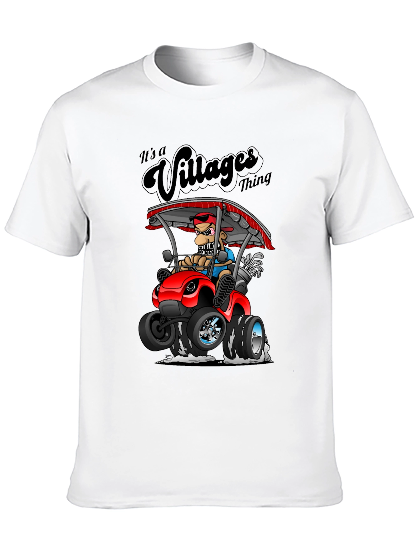 Villages Thing Cartoon Golf Cart Black T-Shirt