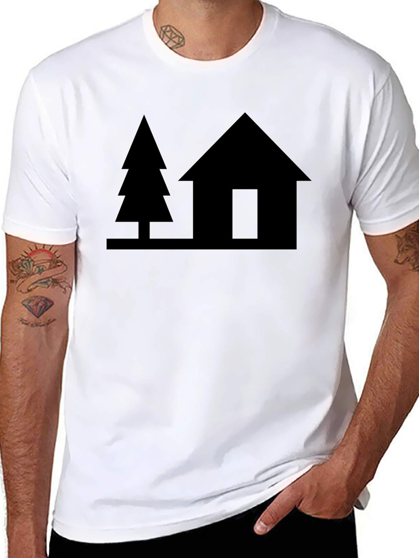 Cabin & Tree Graphic Tee - Solid Black