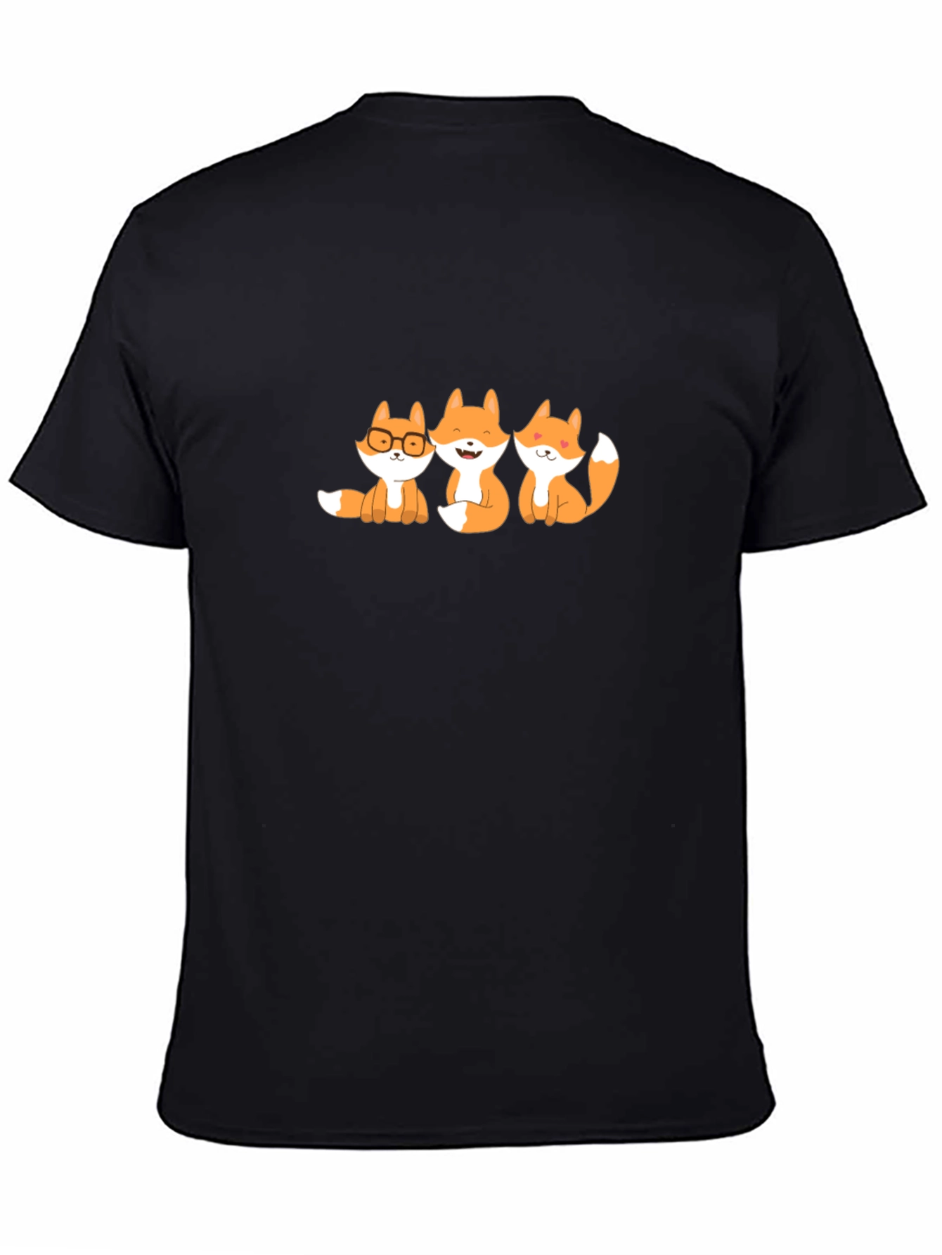 Cute Foxes Graphic Tee - Black Cotton Blend