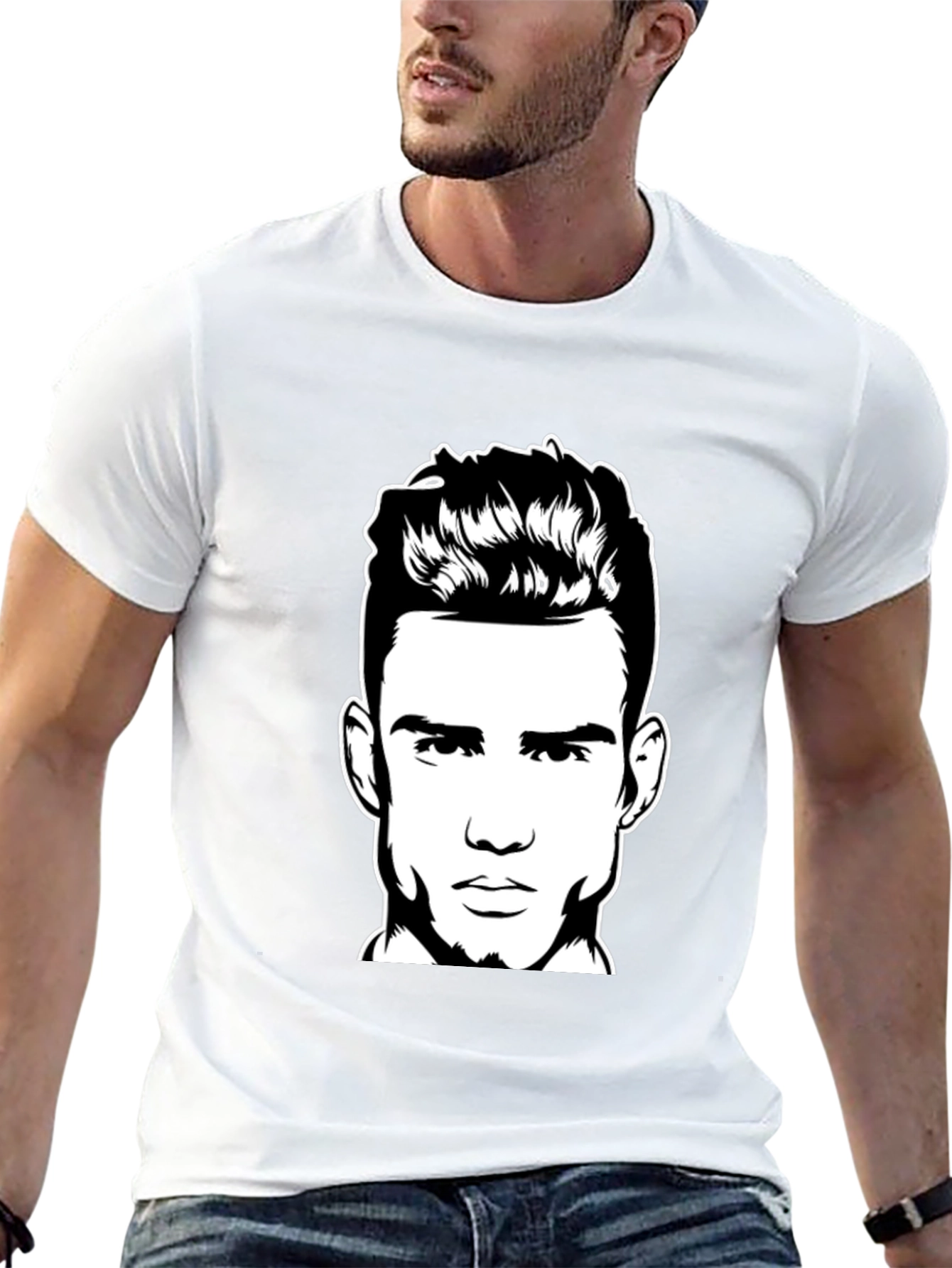 Black T-Shirt with Man Portrait Graphic