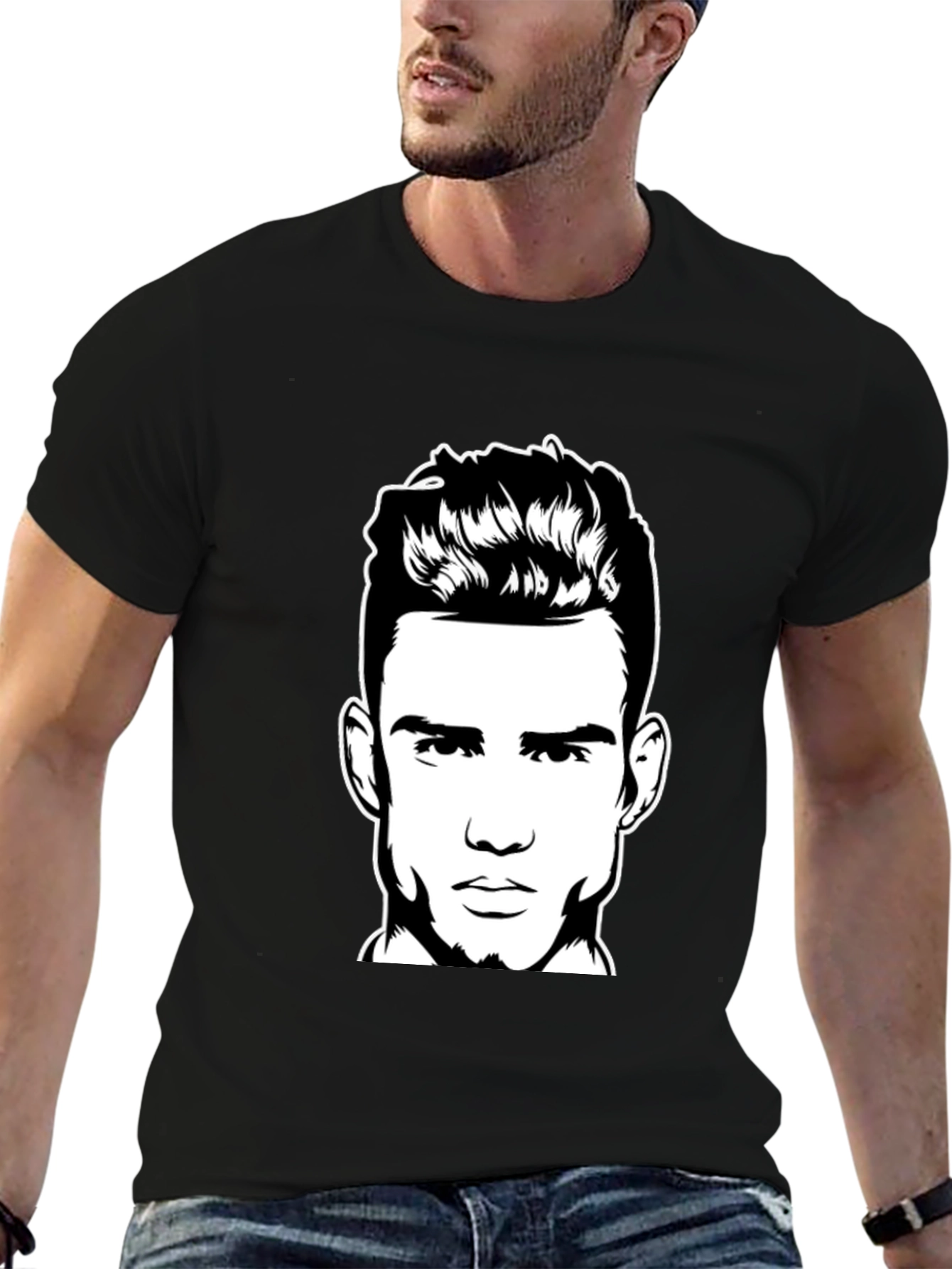 Black T-Shirt with Man Portrait Graphic
