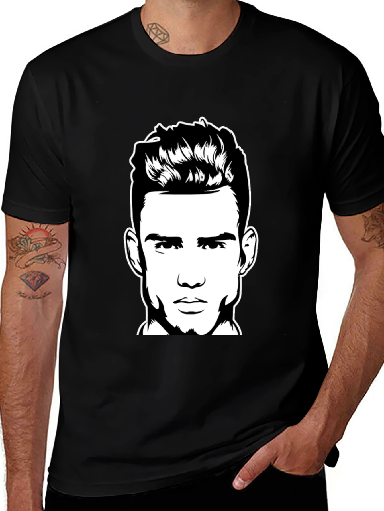Black T-Shirt with Man Portrait Graphic