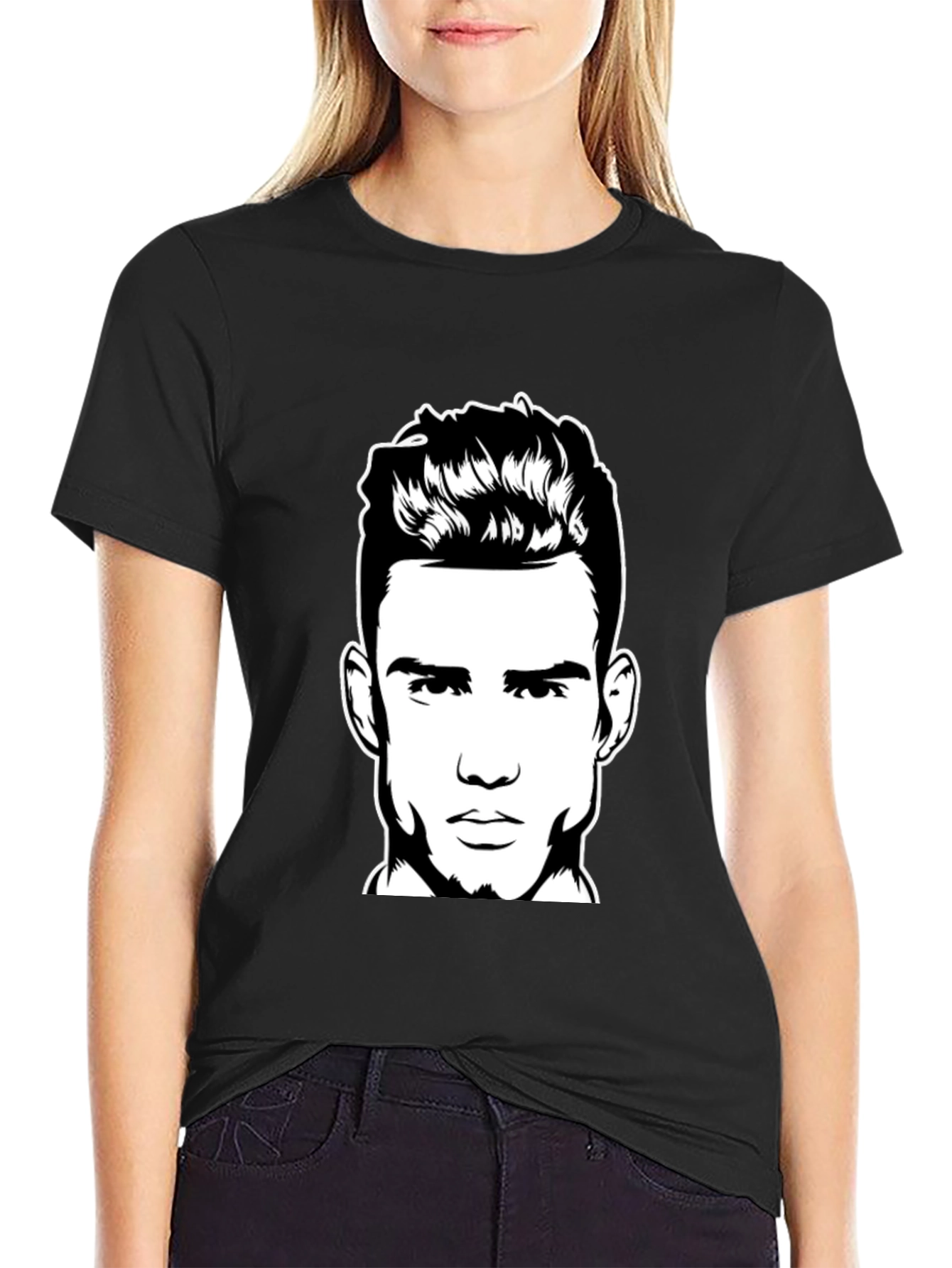 Black T-Shirt with Man Portrait Graphic