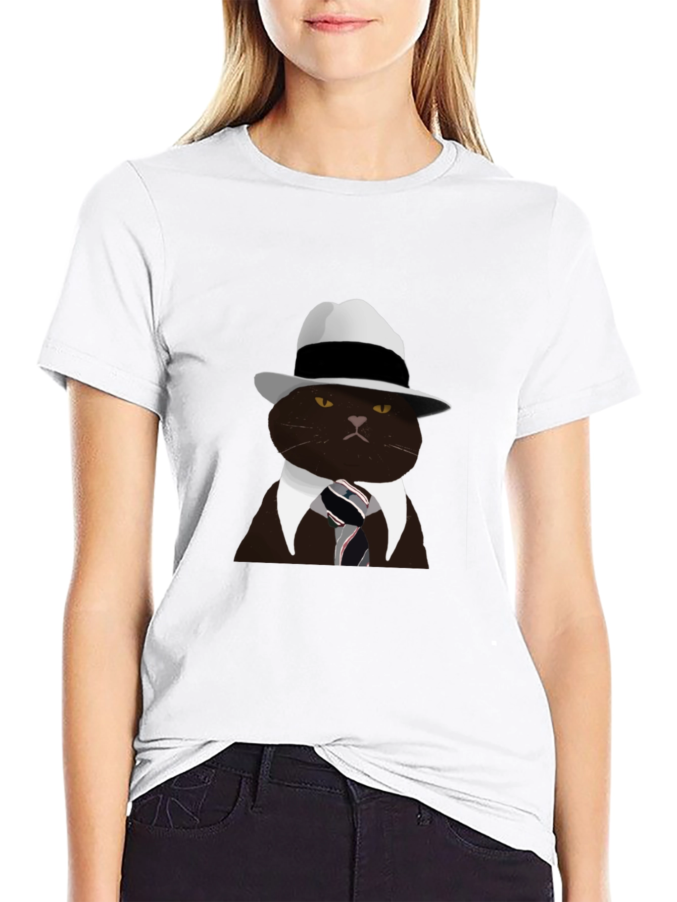 Cool Cat Fedora T-Shirt - Black