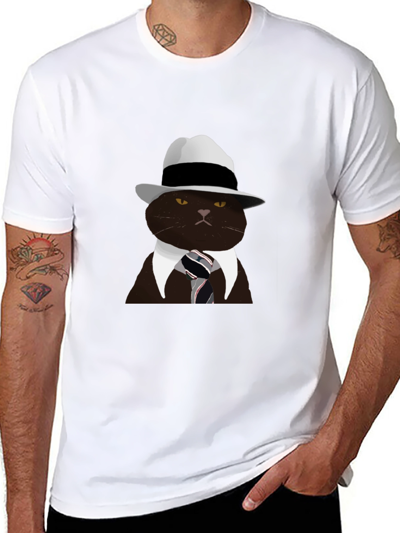 Cool Cat Fedora T-Shirt - Black