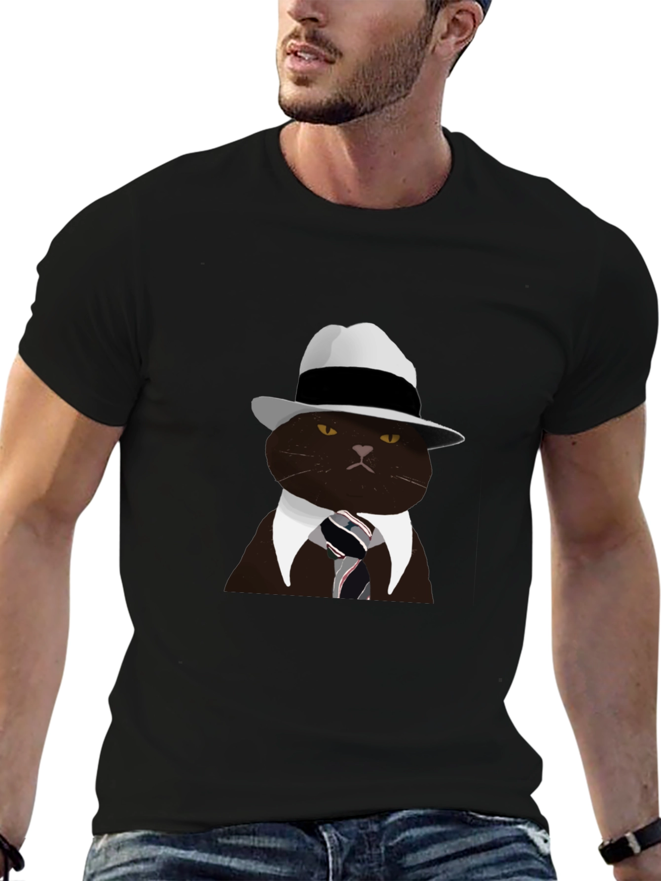 Cool Cat Fedora T-Shirt - Black