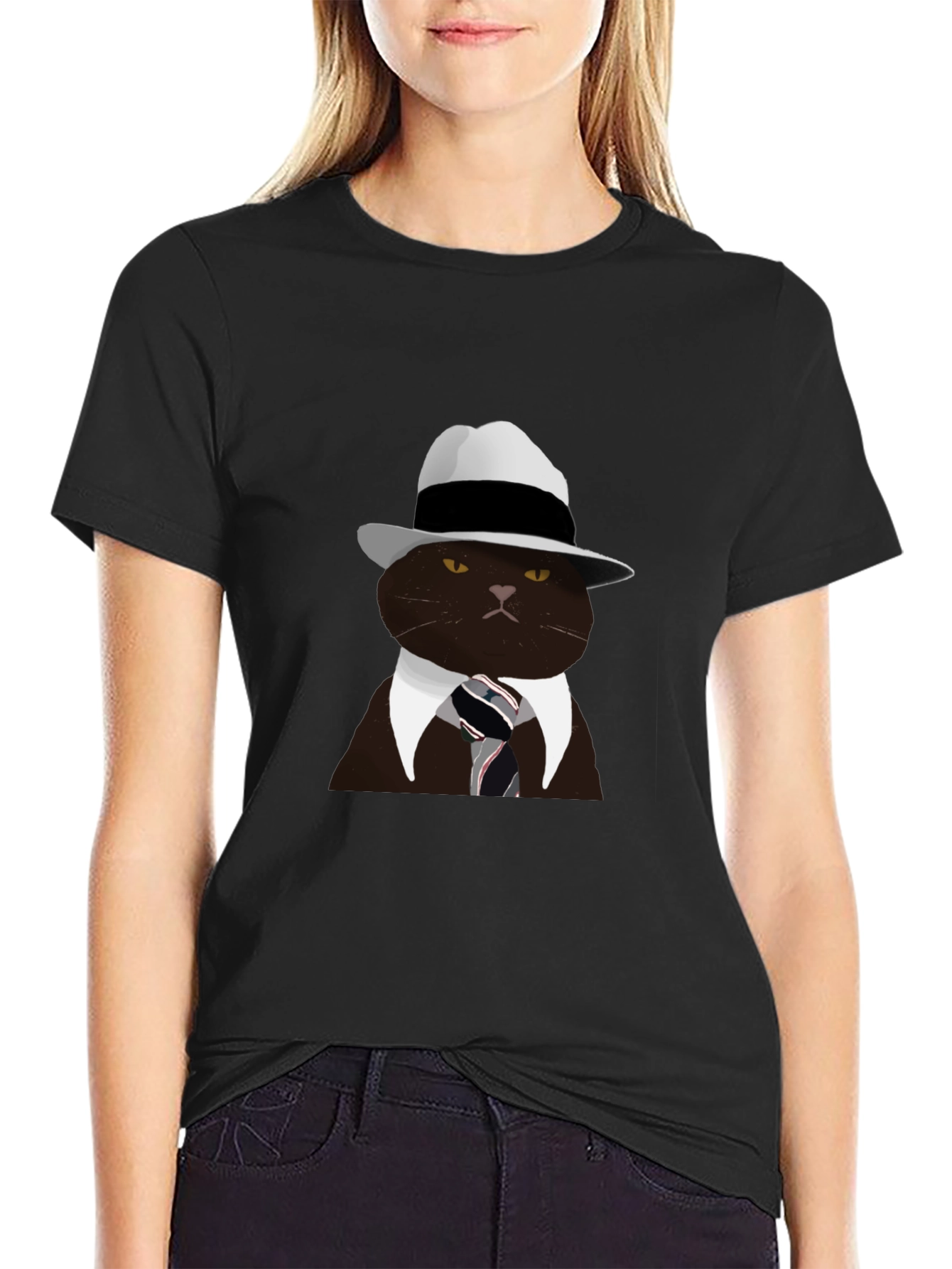 Cool Cat Fedora T-Shirt - Black