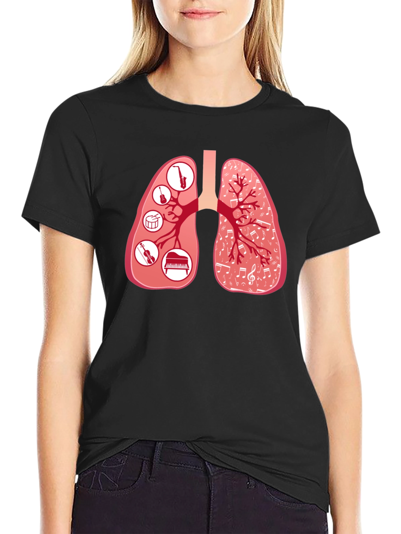 Musical Lungs Graphic Tee - Black Cotton T-Shirt