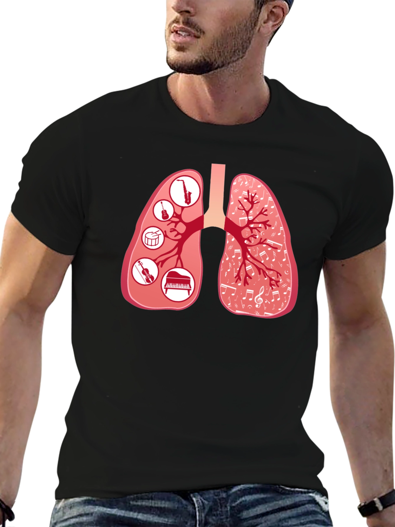 Musical Lungs Graphic Tee - Black Cotton T-Shirt