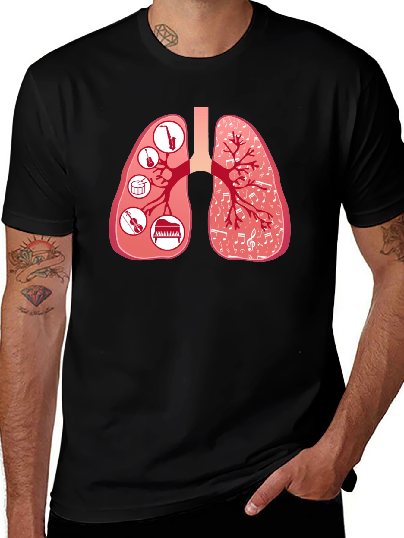 Musical Lungs Graphic Tee - Black Cotton T-Shirt