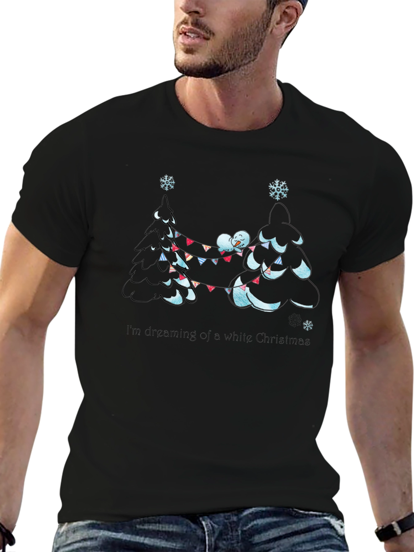 Dreaming of a White Christmas Black T-Shirt