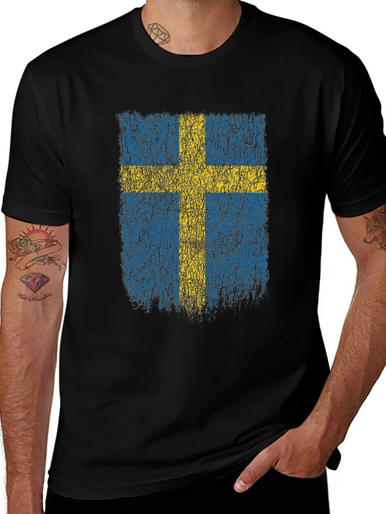 Swedish Flag Distressed T-Shirt - Black