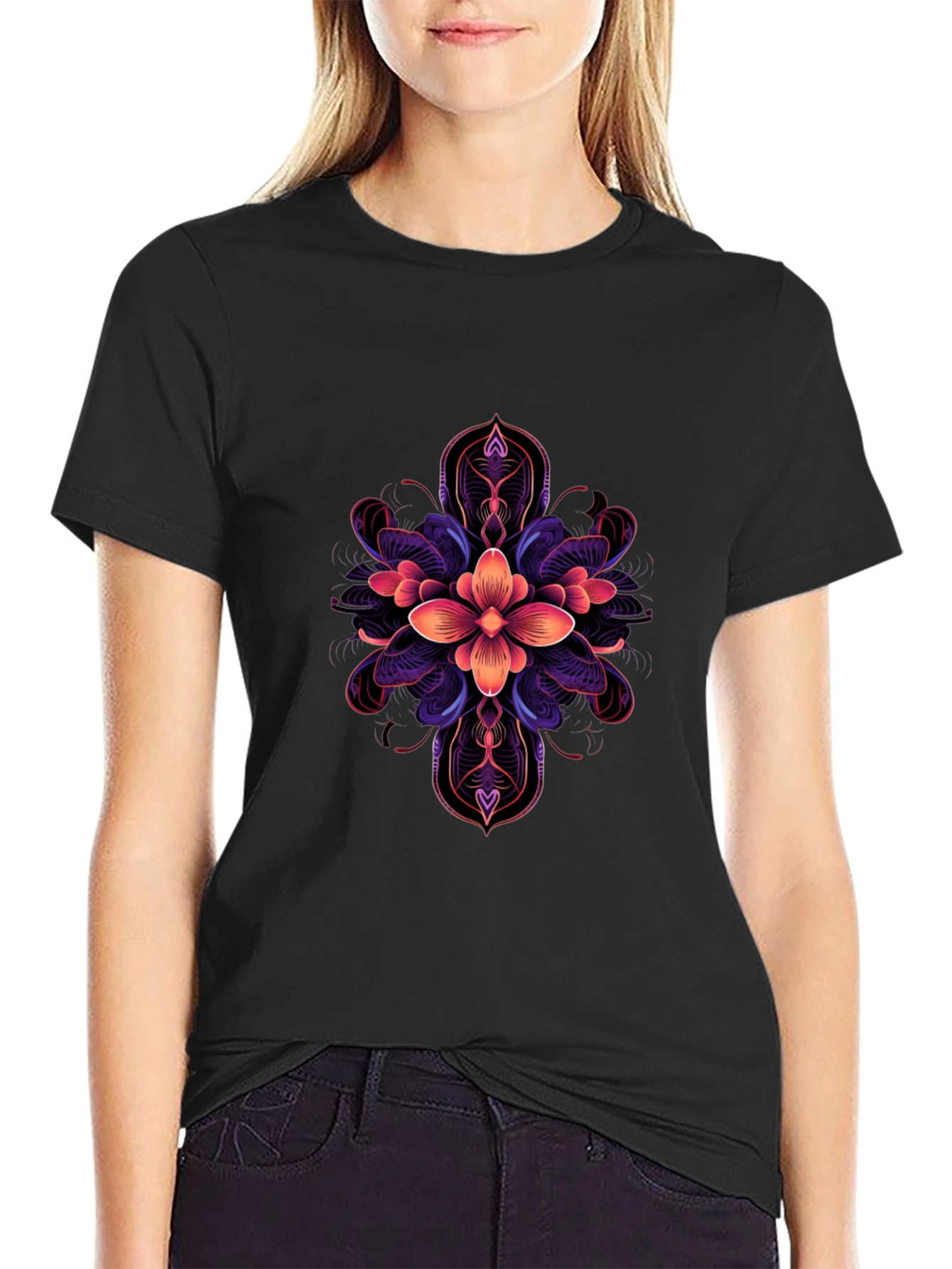 Floral Mandala Graphic Tee - Premium Cotton