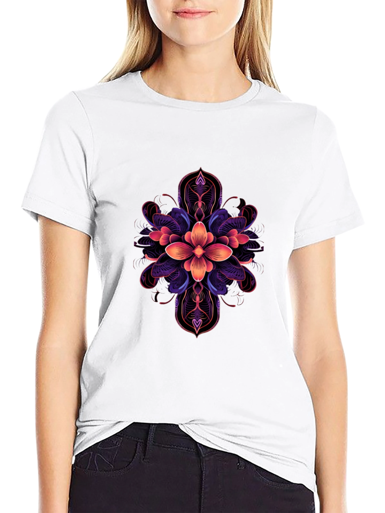 Floral Mandala Graphic Tee - Premium Cotton
